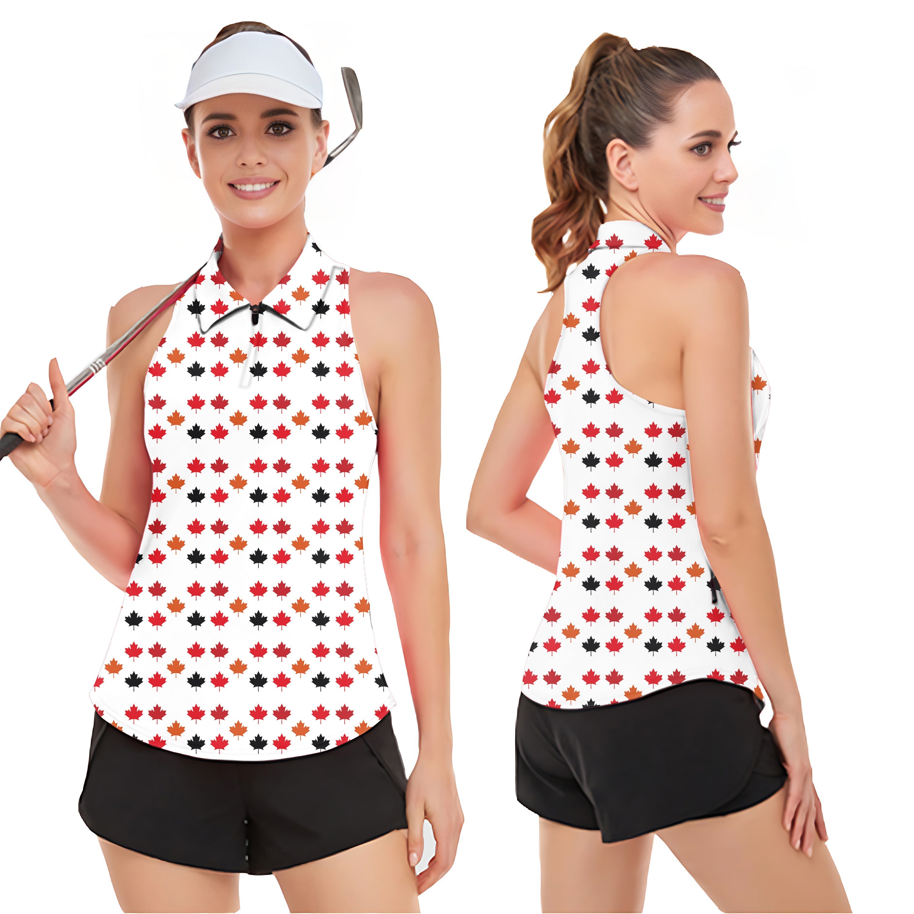Women’s sleeveless Canada four color maple leaves golf tank top with breathable, moisture-wicking fabric and UPF50+ sun protection