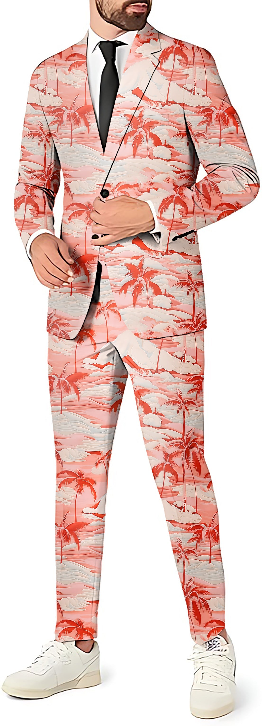 Palm Men's Party Costume 3pcs suit set with tropical palm print blazer, pants, and vest