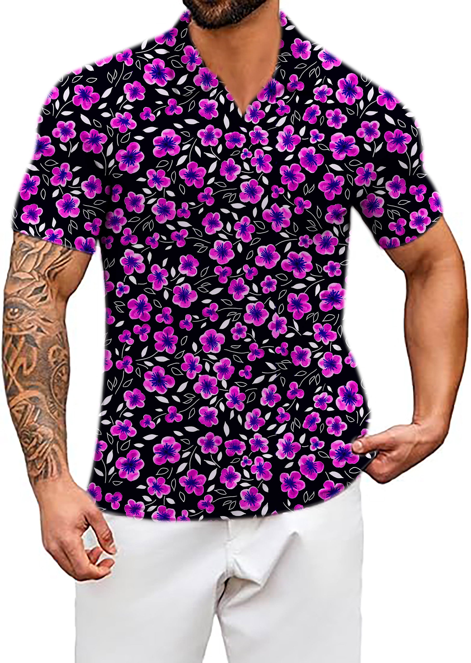 Men's Floral Out V Neck Golf Polo Shirts