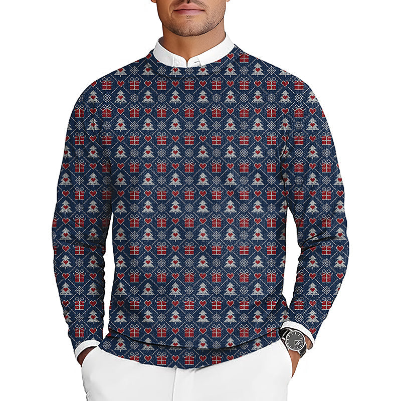 Men's Christmas gift golf crewneck pullover sweater with festive holiday pattern
