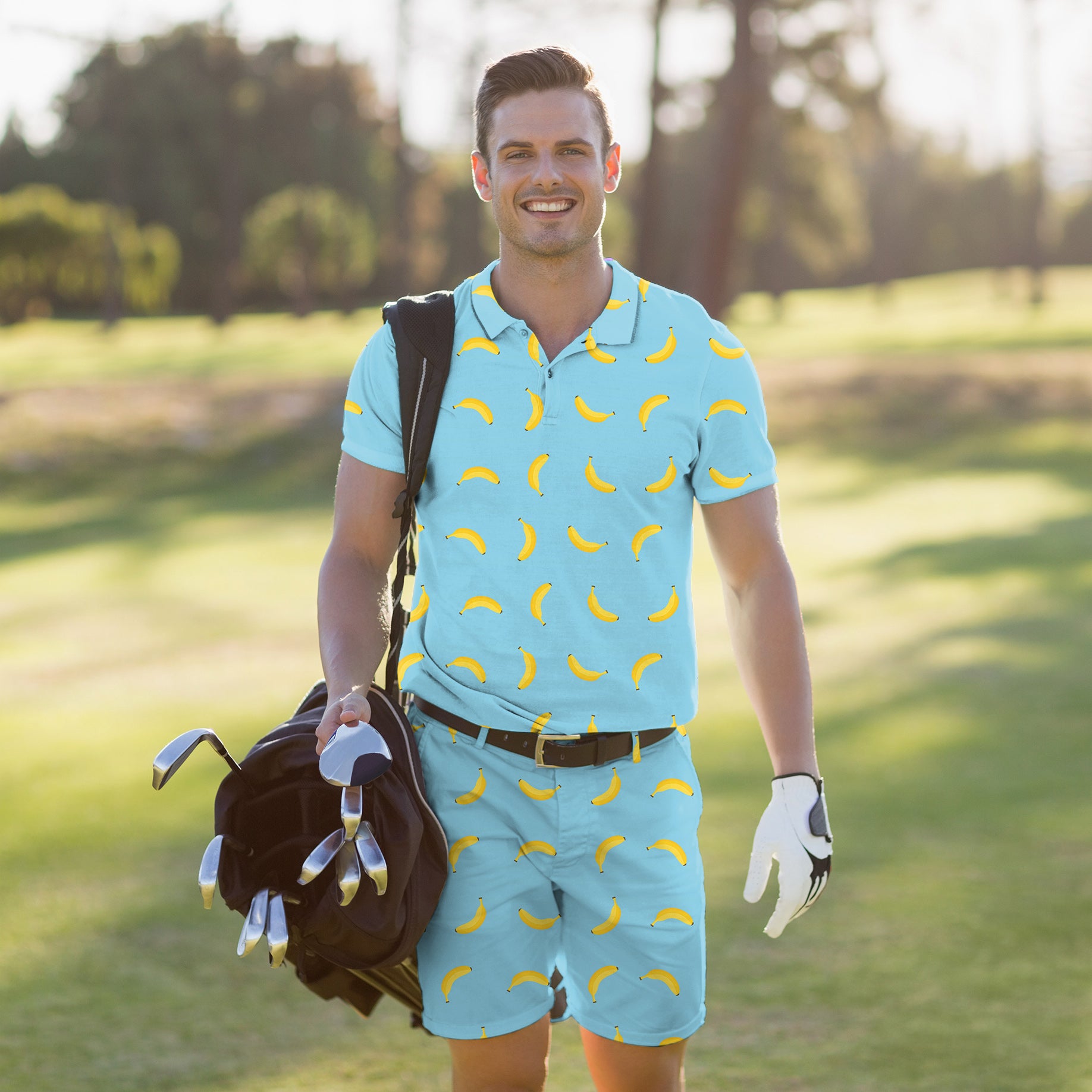 Men's Golf Set Polo+Shorts banana