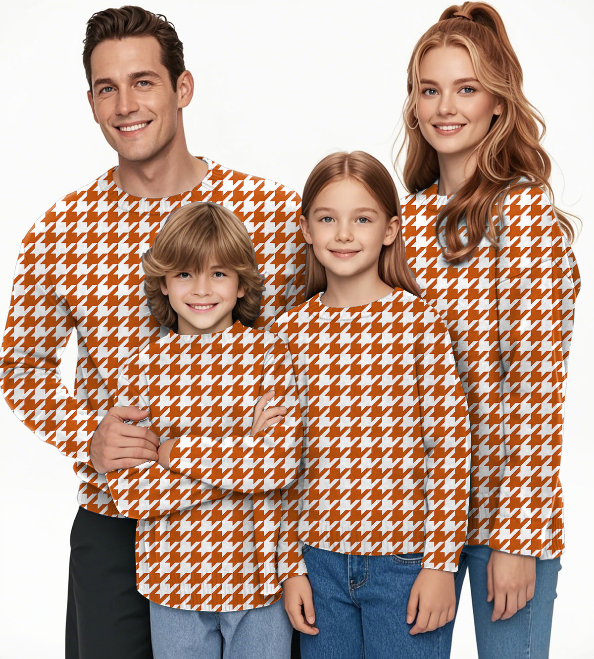 Halloween yellow and white houndstooth Crewneck Pullover Ugly Sweater Men Women boy girl family