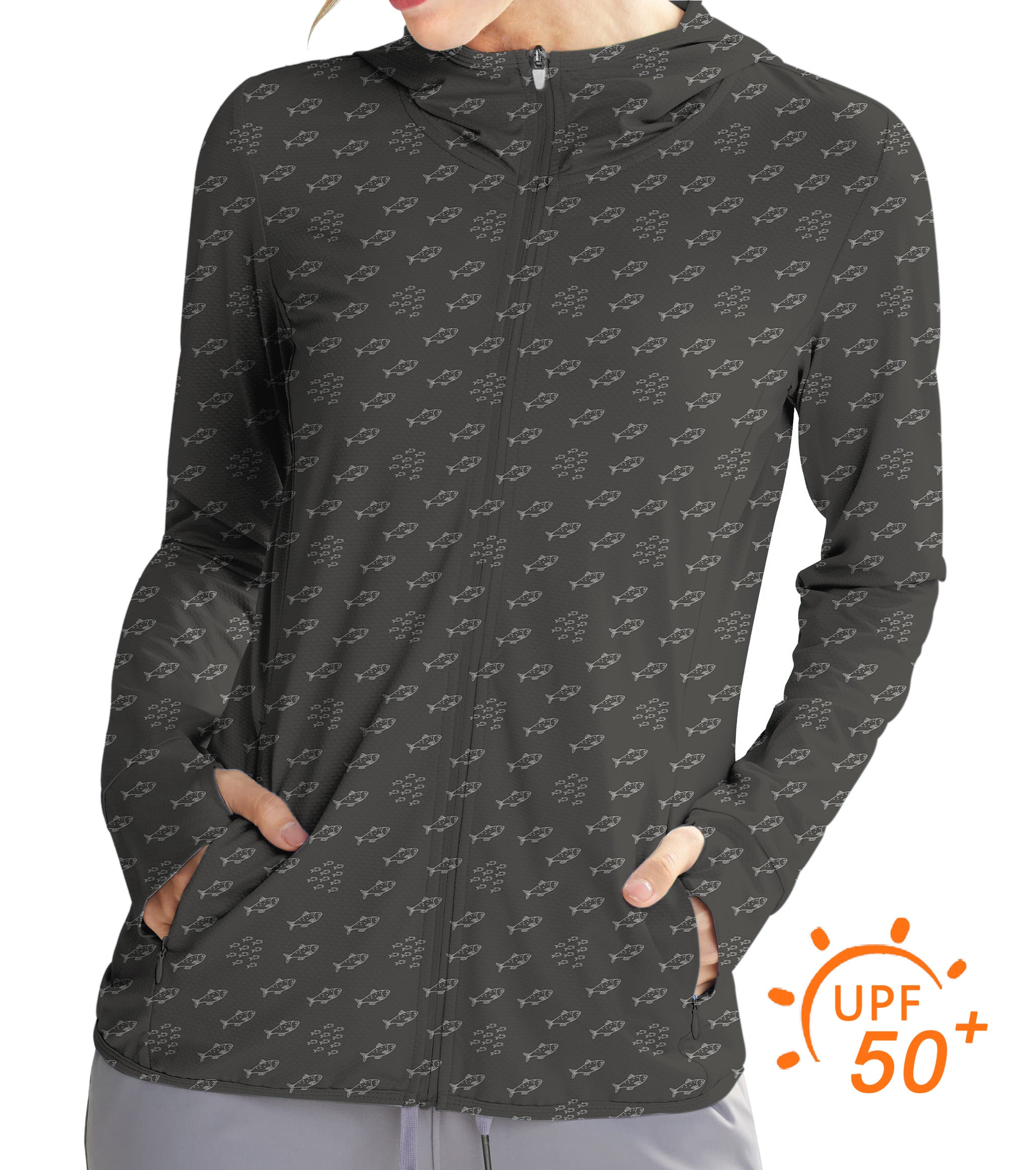 Women's Outdoor Minimal Fish Sketch Golf Sun Protection Slim Fit zip hoodies