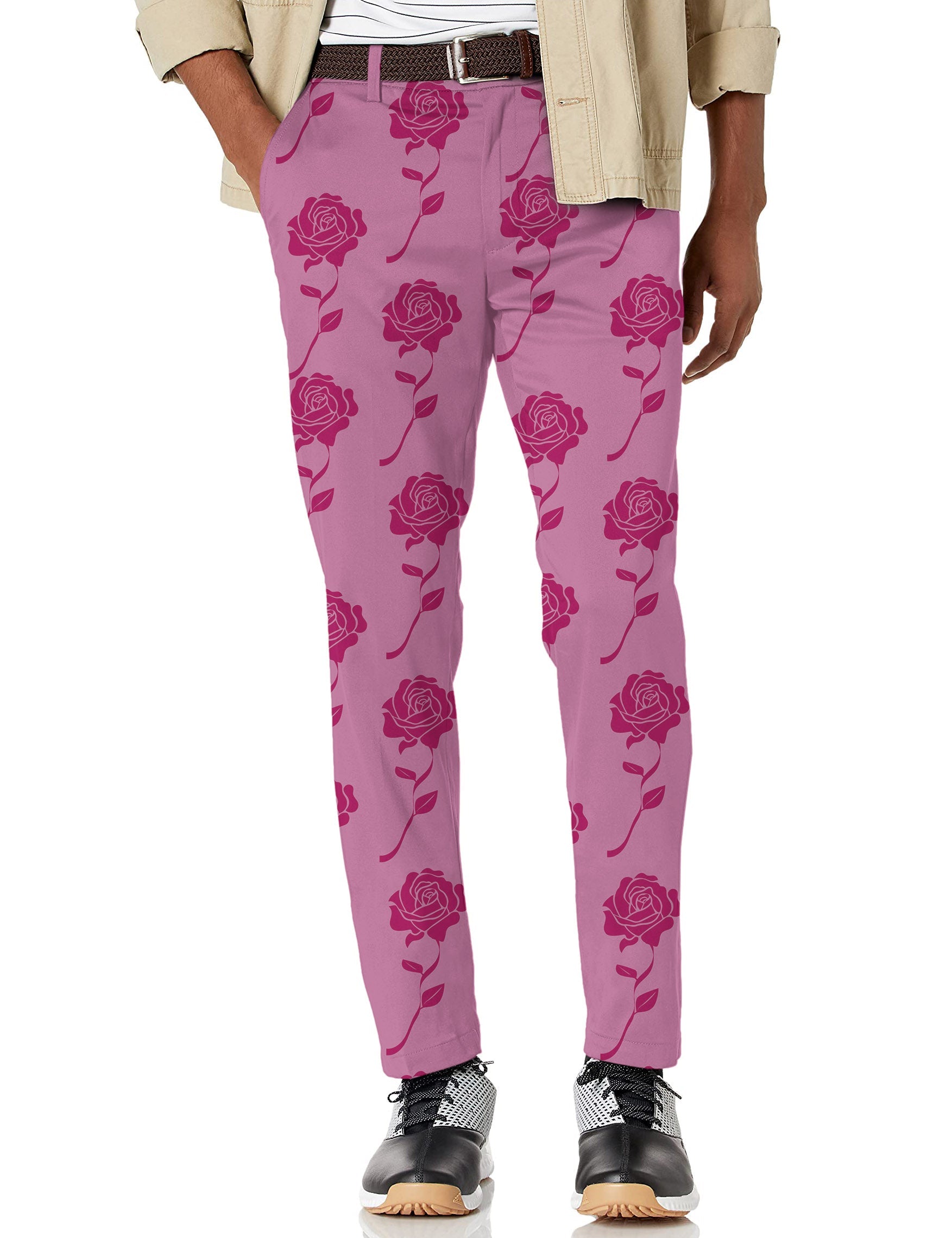 Men's red roses limited edition stretch golf pants with moisture-wicking, wrinkle-resistant fabric and active waistband