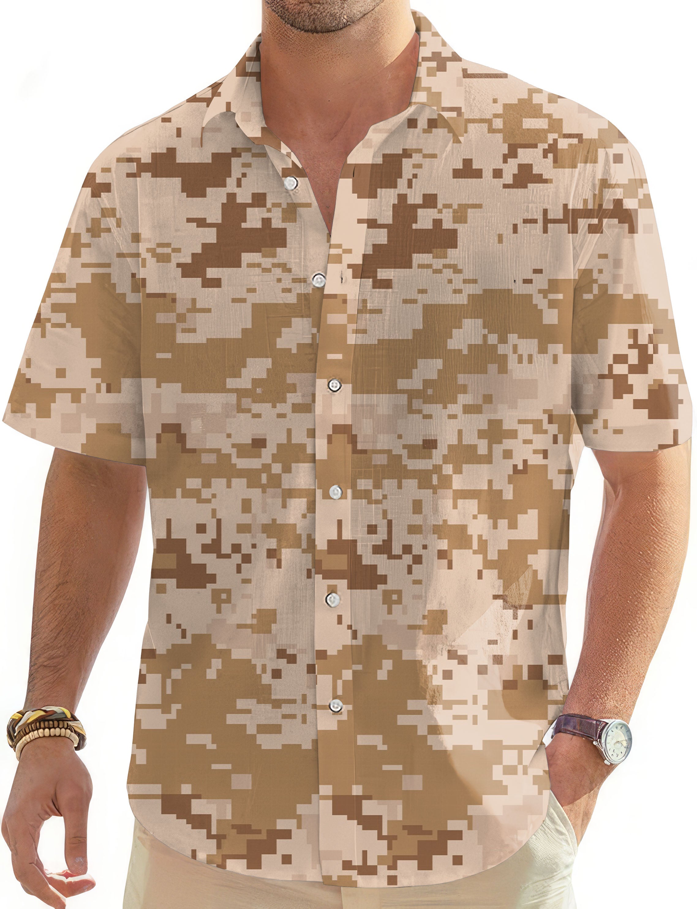Desert Camo-Men's Golf Hawaiian Shirts Button Down Shirt