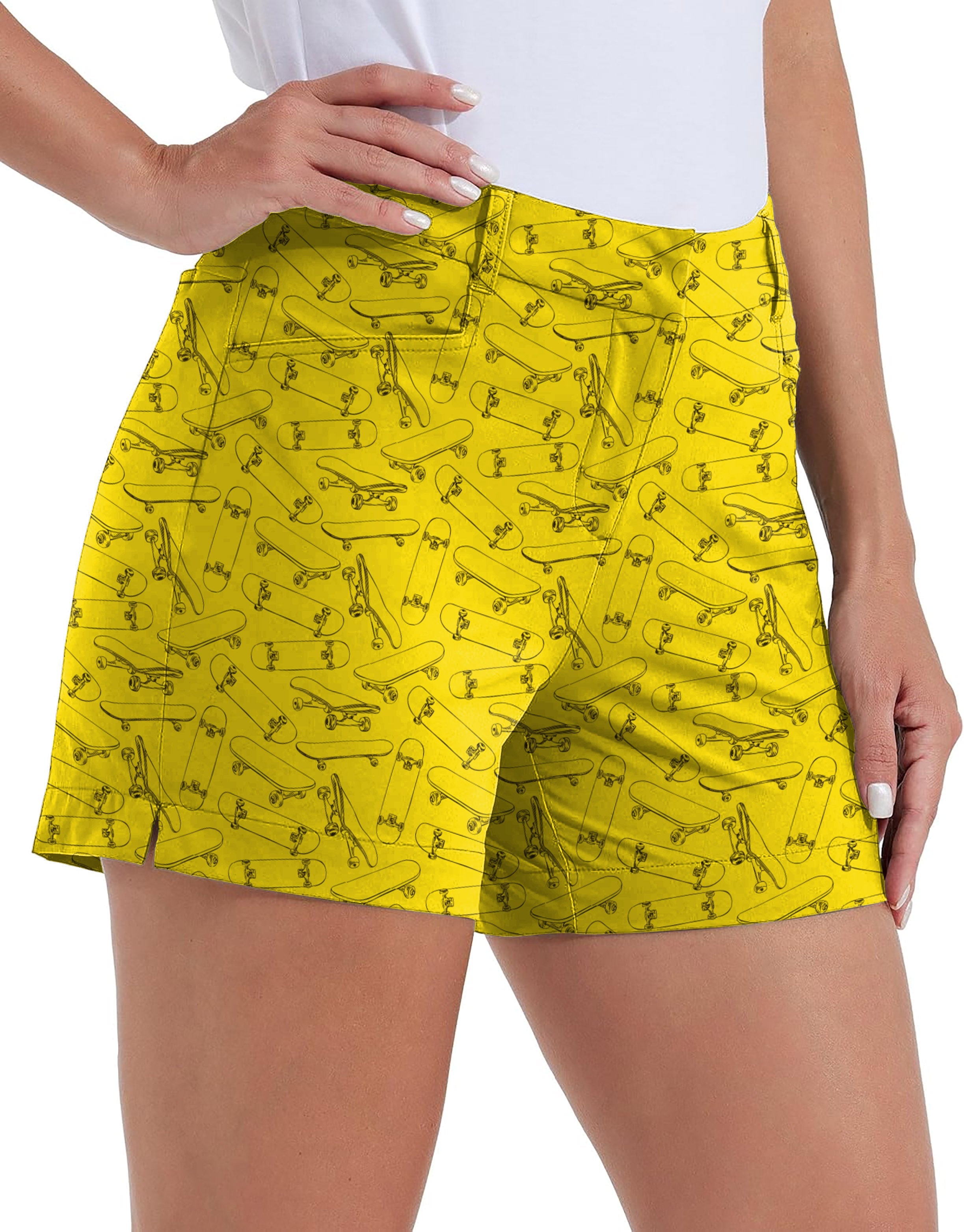 Yellow skateboard own logo quick-drying women's golf shorts with pockets