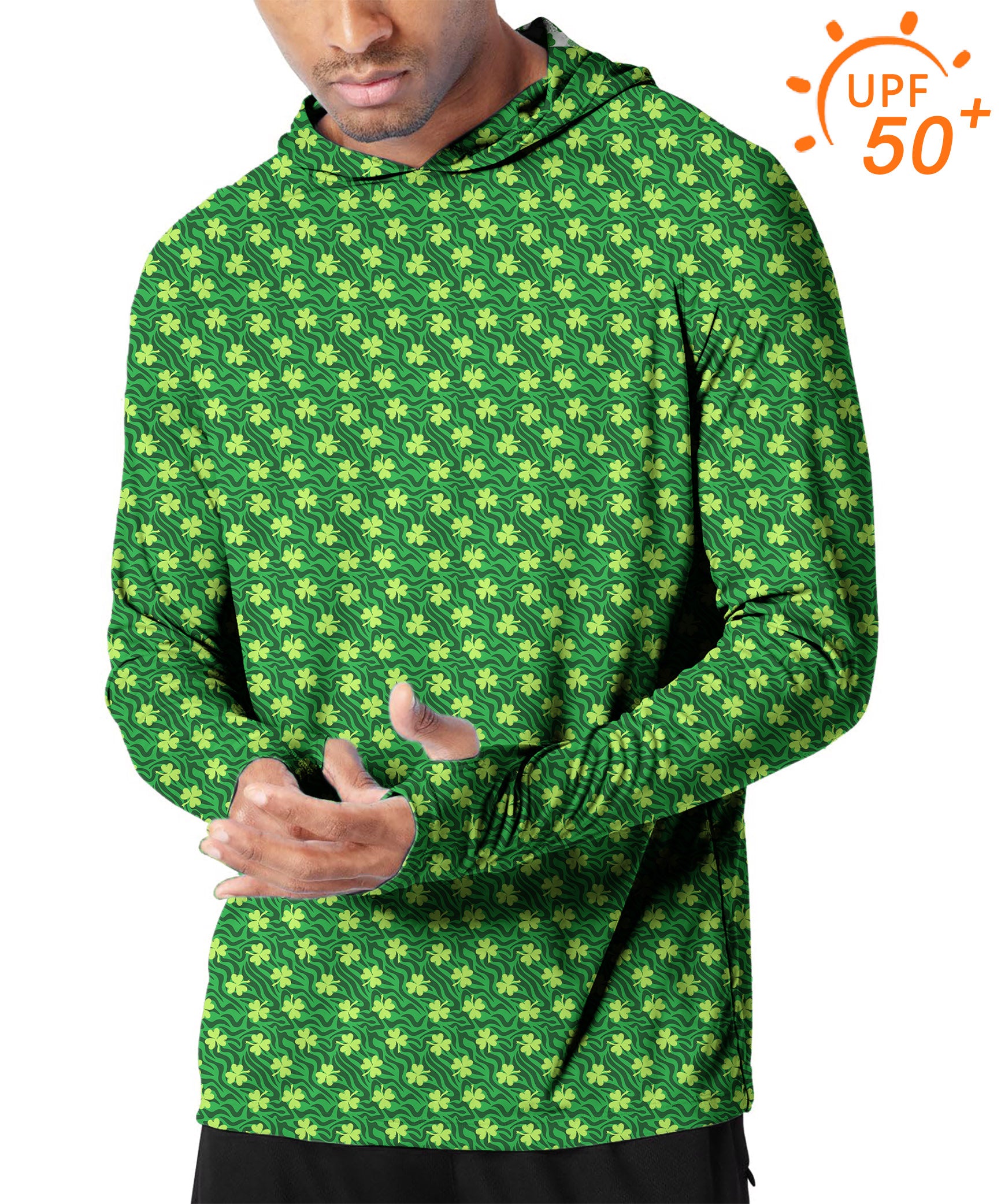 Men's Outdoor Leaf clover Green zebra St. Patrick's Day Golf Sun Protection Slim Fit hoodies