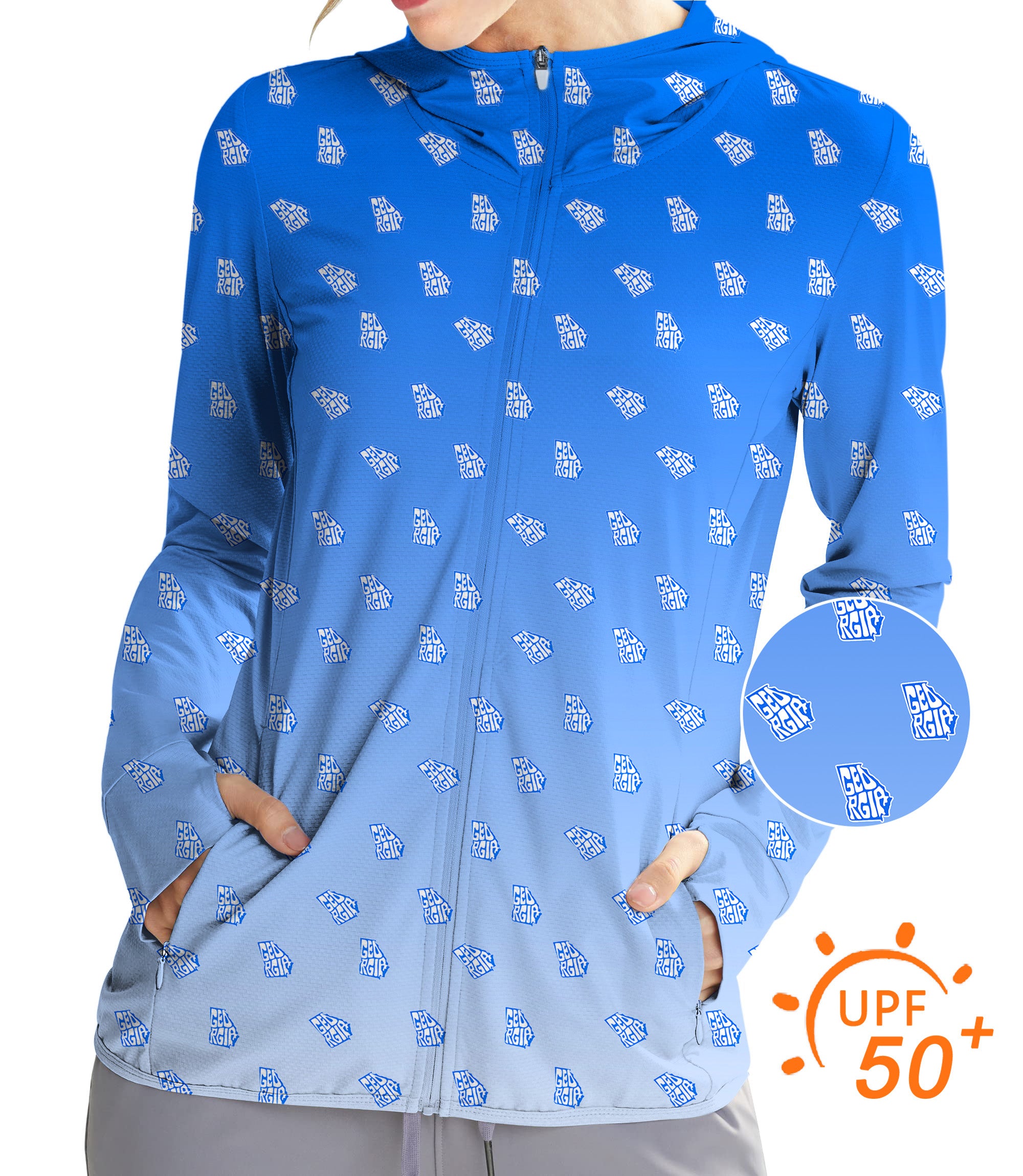 Women's Outdoor Blue Georgia Golf Sun Protection Slim Fit zip hoodies