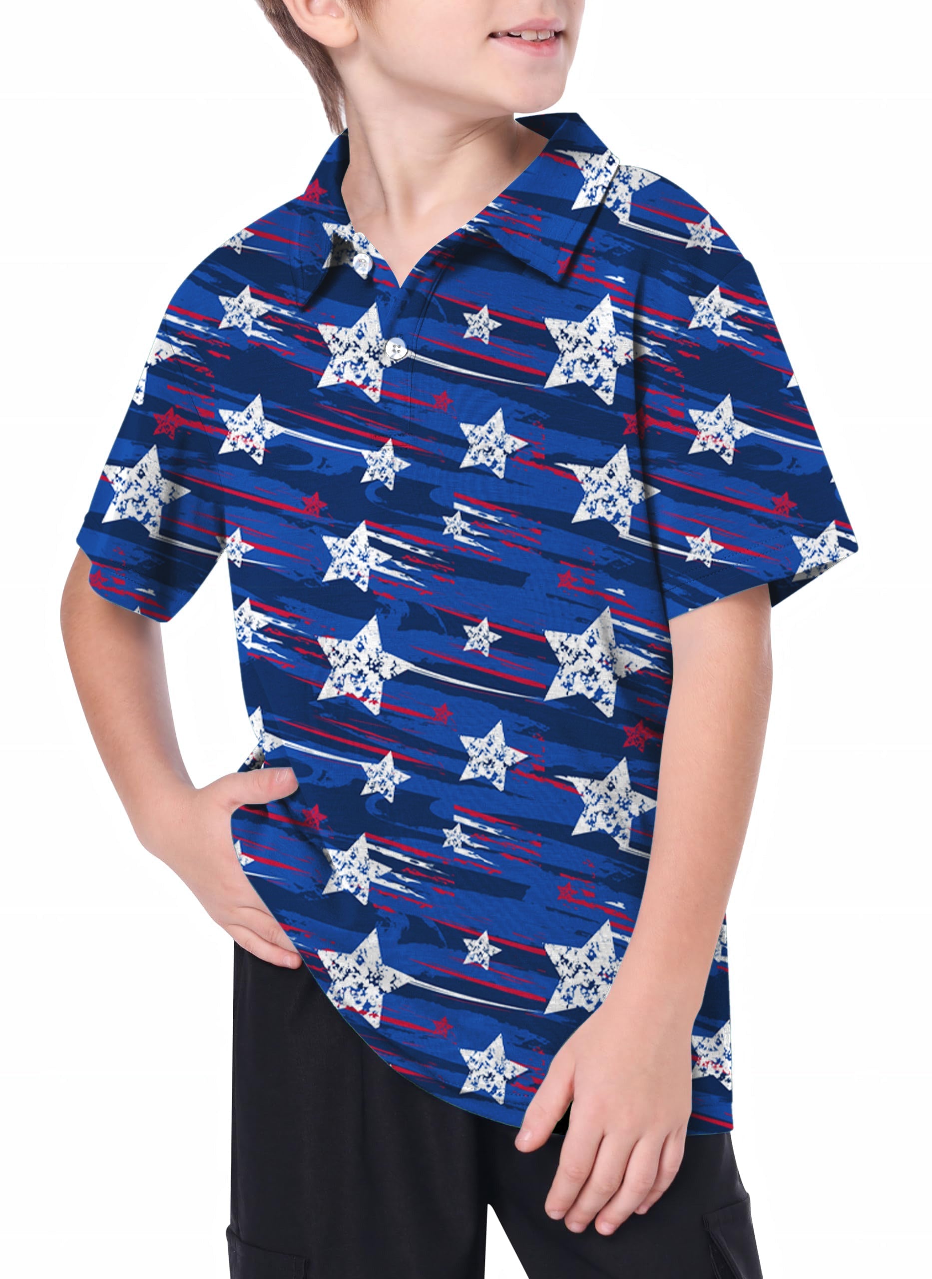 Youth American star golf polo shirt with 4-way stretch and moisture wicking for kids