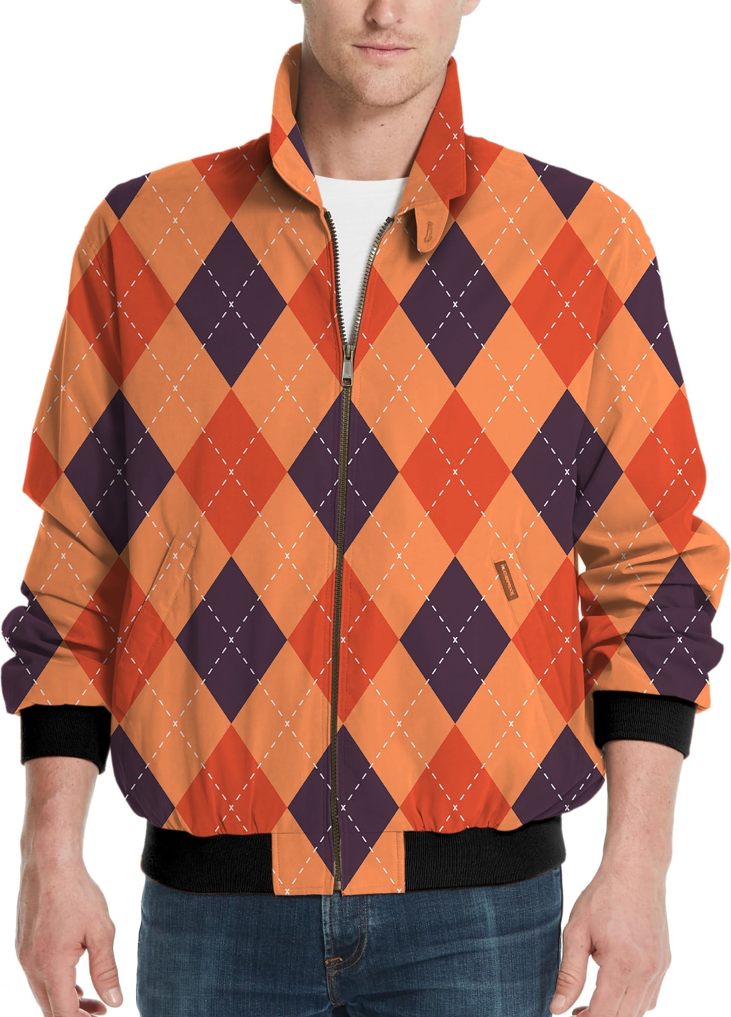 Halloween black red orange argyle men's golf windbreaker light jacket with custom team logo option