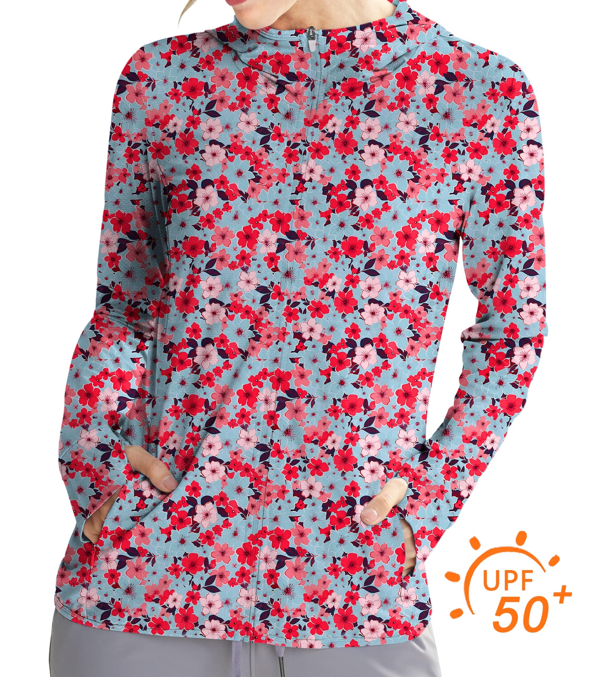 Women's Outdoor Tropical flowers Golf Sun Protection Slim Fit zip hoodies