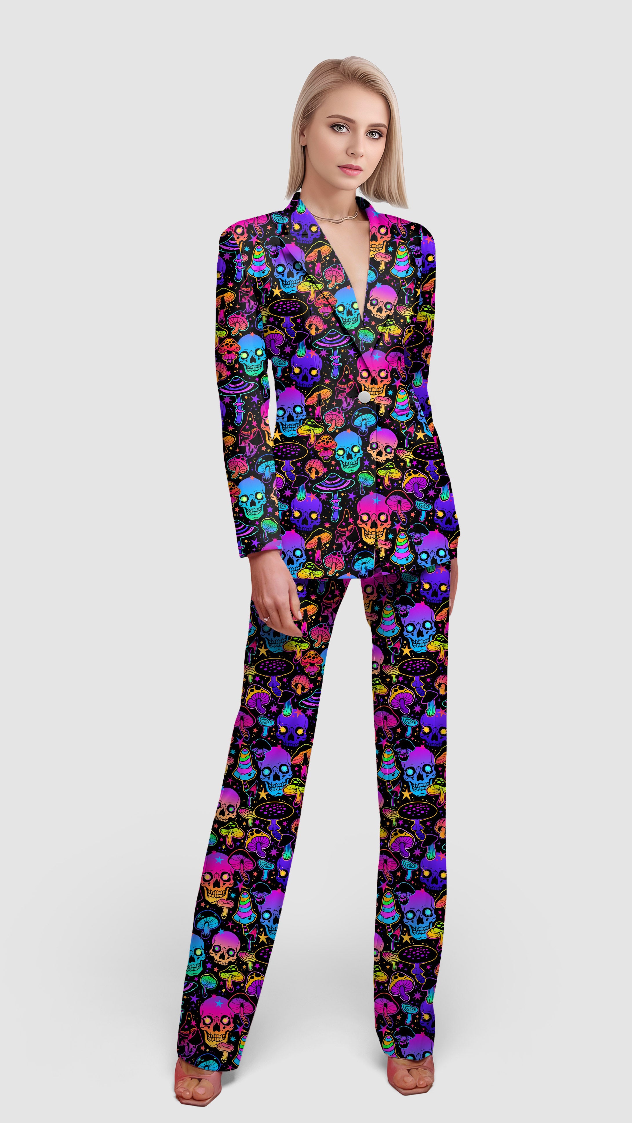 neon skull-Women's Blazer Casual Work Office Blazer Suit set