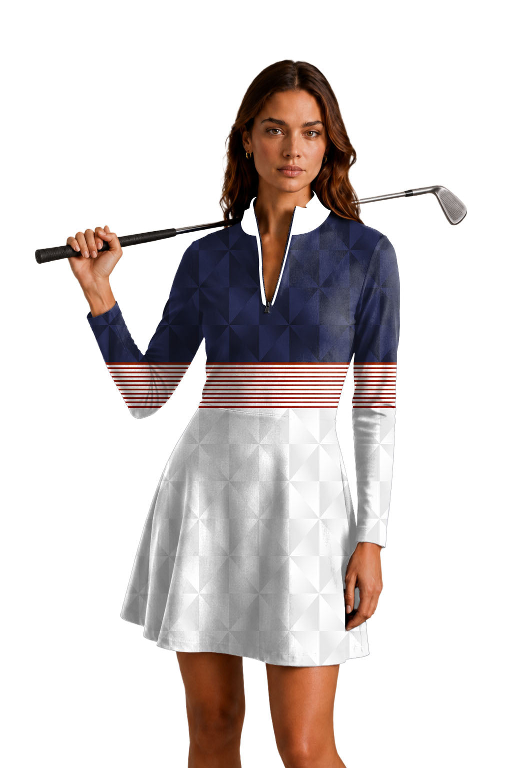 Stripe Splicing Custom Sport Team Competition Uniforms Women's Golf Long Sleeve Zipper Dresses Comes with separate matching shorts