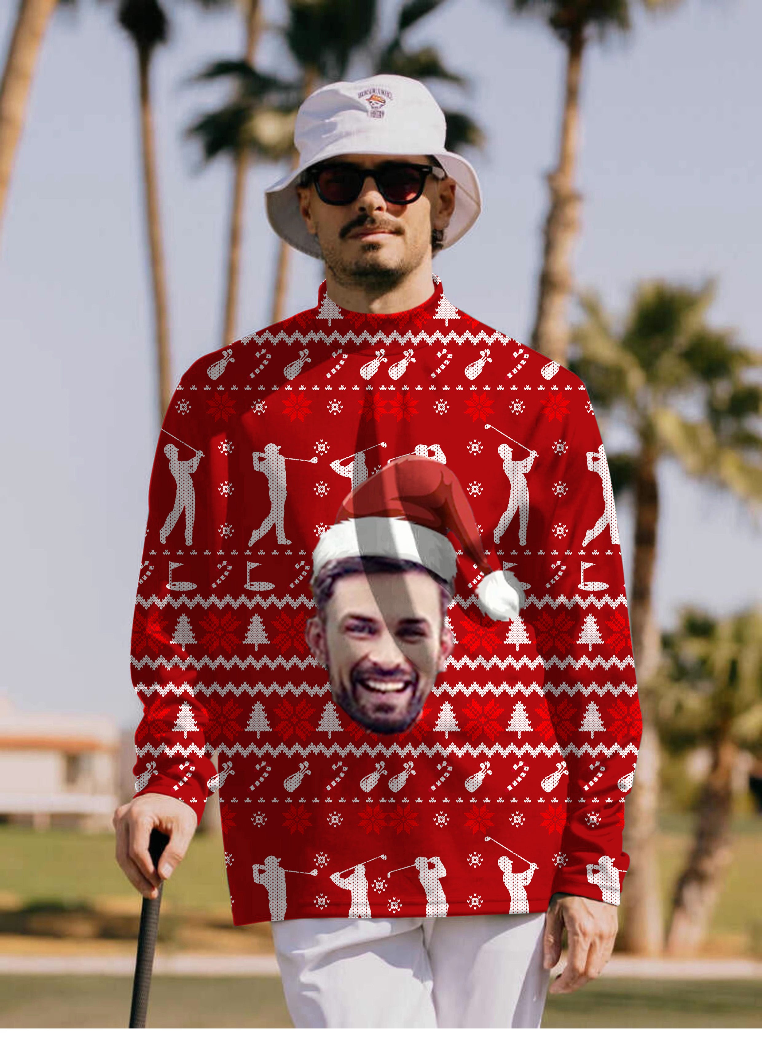 Men's Custom face M-Christmas Custom face Pullover High neck Long/Short sleeve T-Shirt