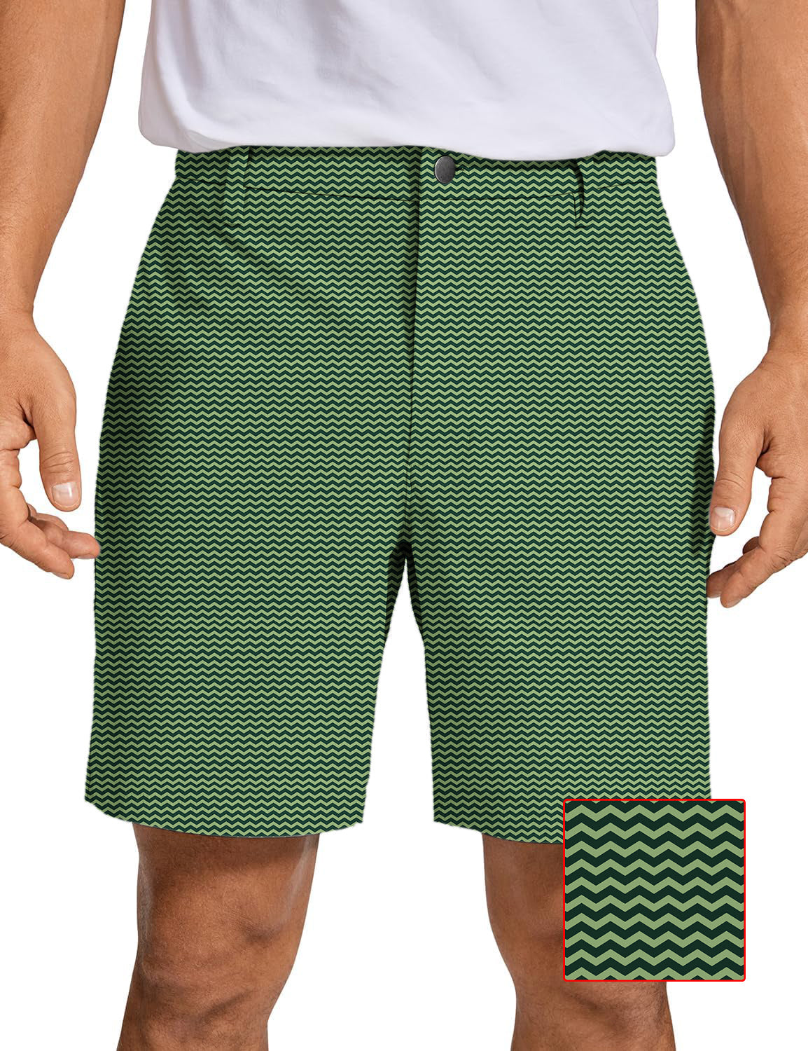 Men's green waves golf shorts with quick dry and two-way stretch fabric, lightweight and wrinkle-free design, perfect for golf and casual wear