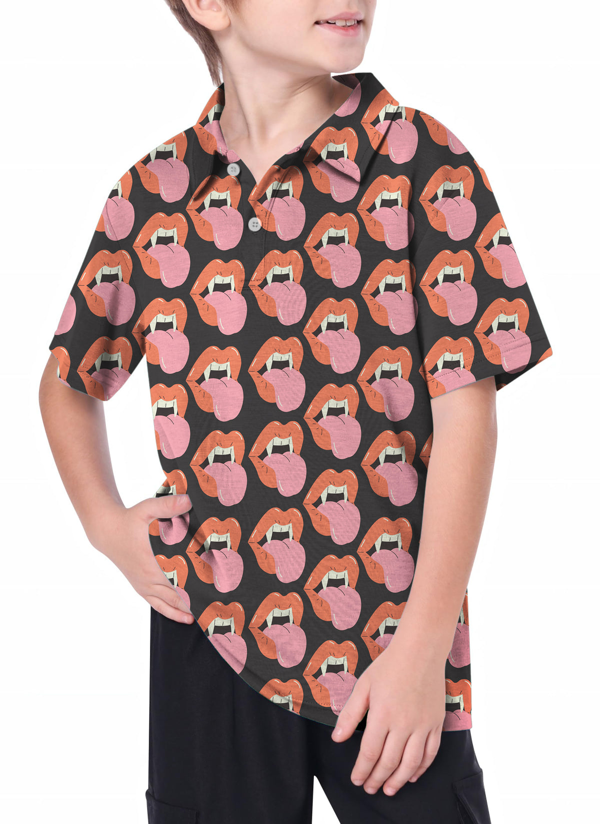 Youth Halloween Vampire Mouth Golf Polo