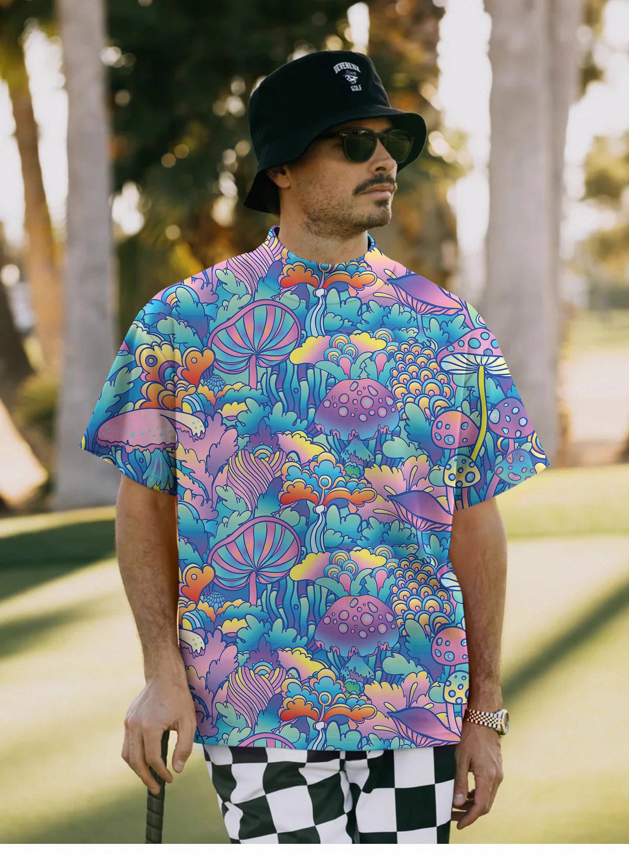 Men's magic mushroom Pullover High neck Long/Short sleeve T-Shirt
