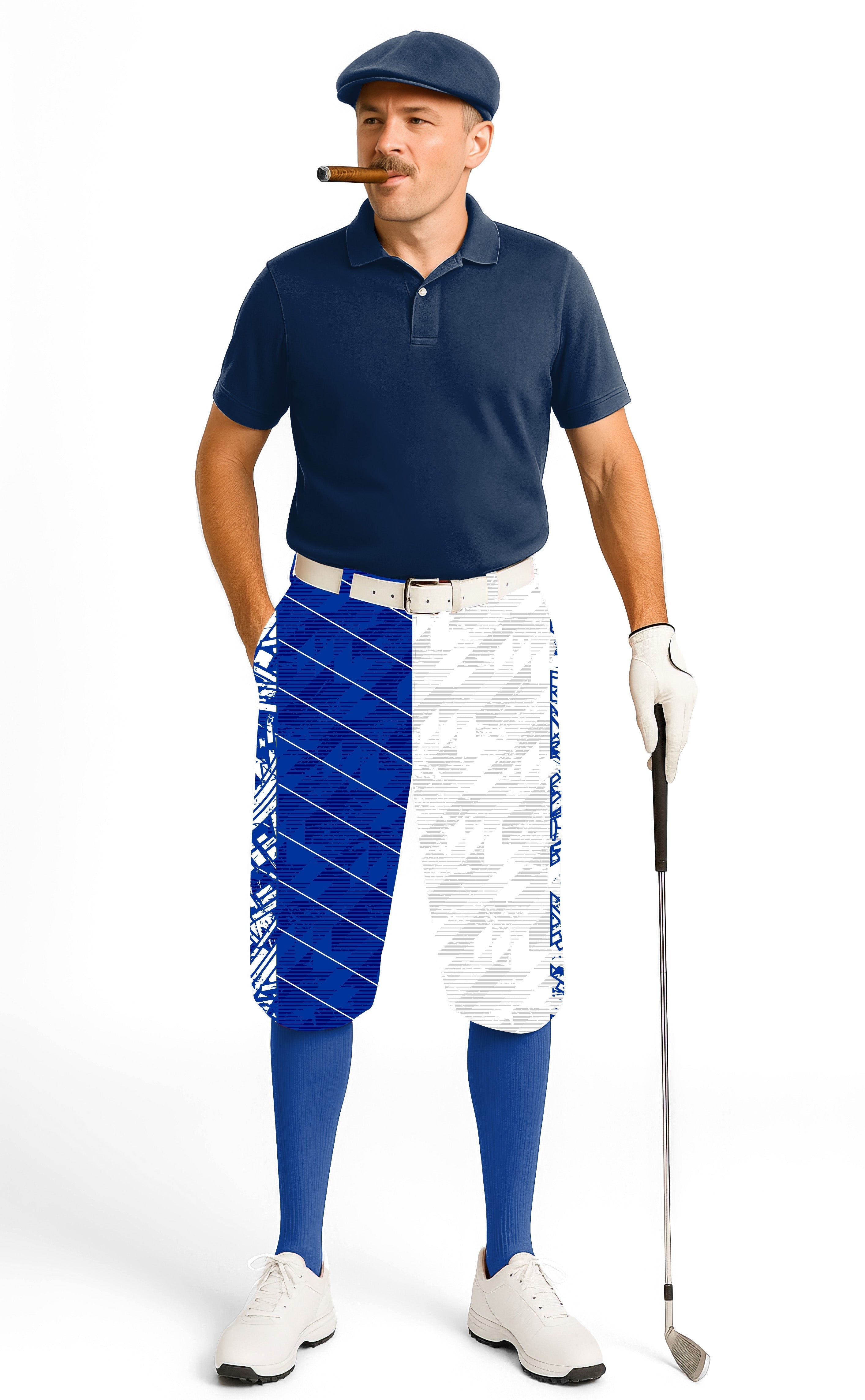Men's golf knickers with blue stitching custom design and adjustable size for sport team competition