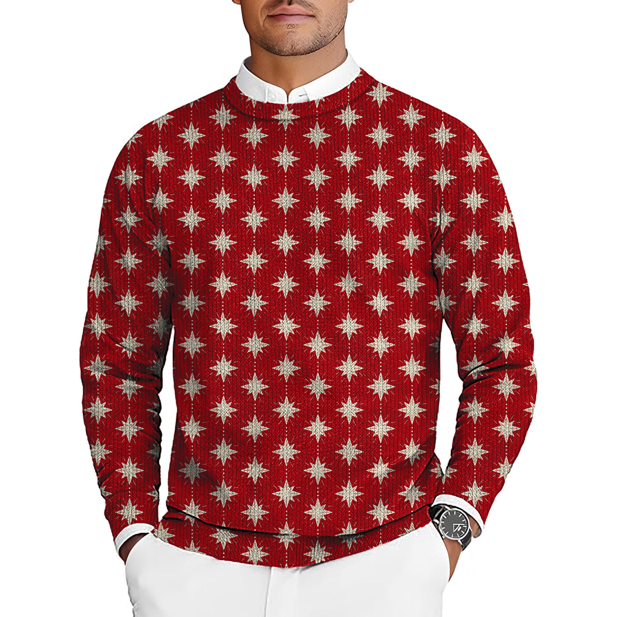 Christmas Star Men's Golf Crewneck Pullover Sweaters Ugly Sweater