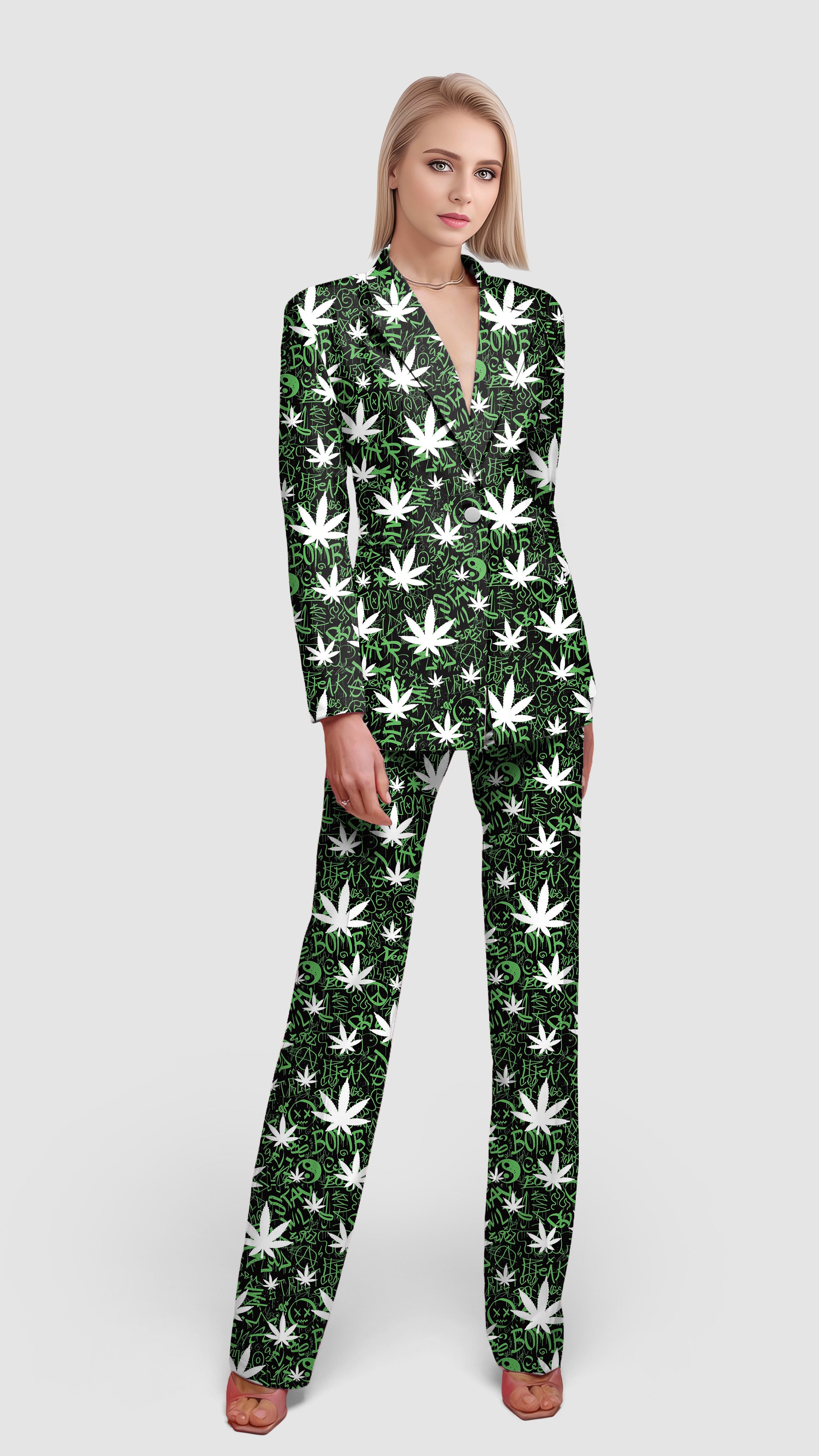 Leafy Grafitti-Women's Blazer Casual Work Office Blazer Suit set