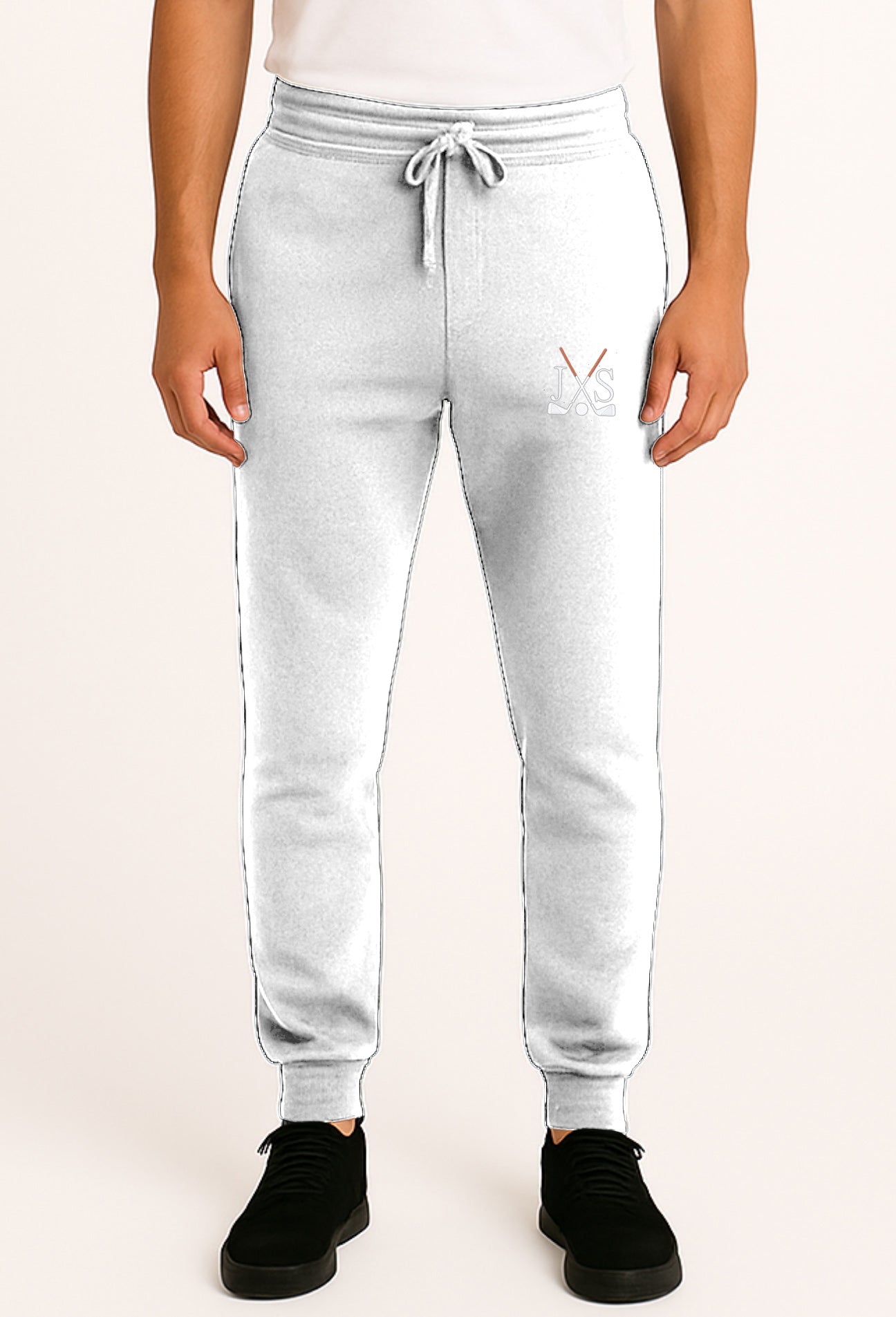 white embroidery solid color plus size sports sweatpants with golf club and initials embroidery