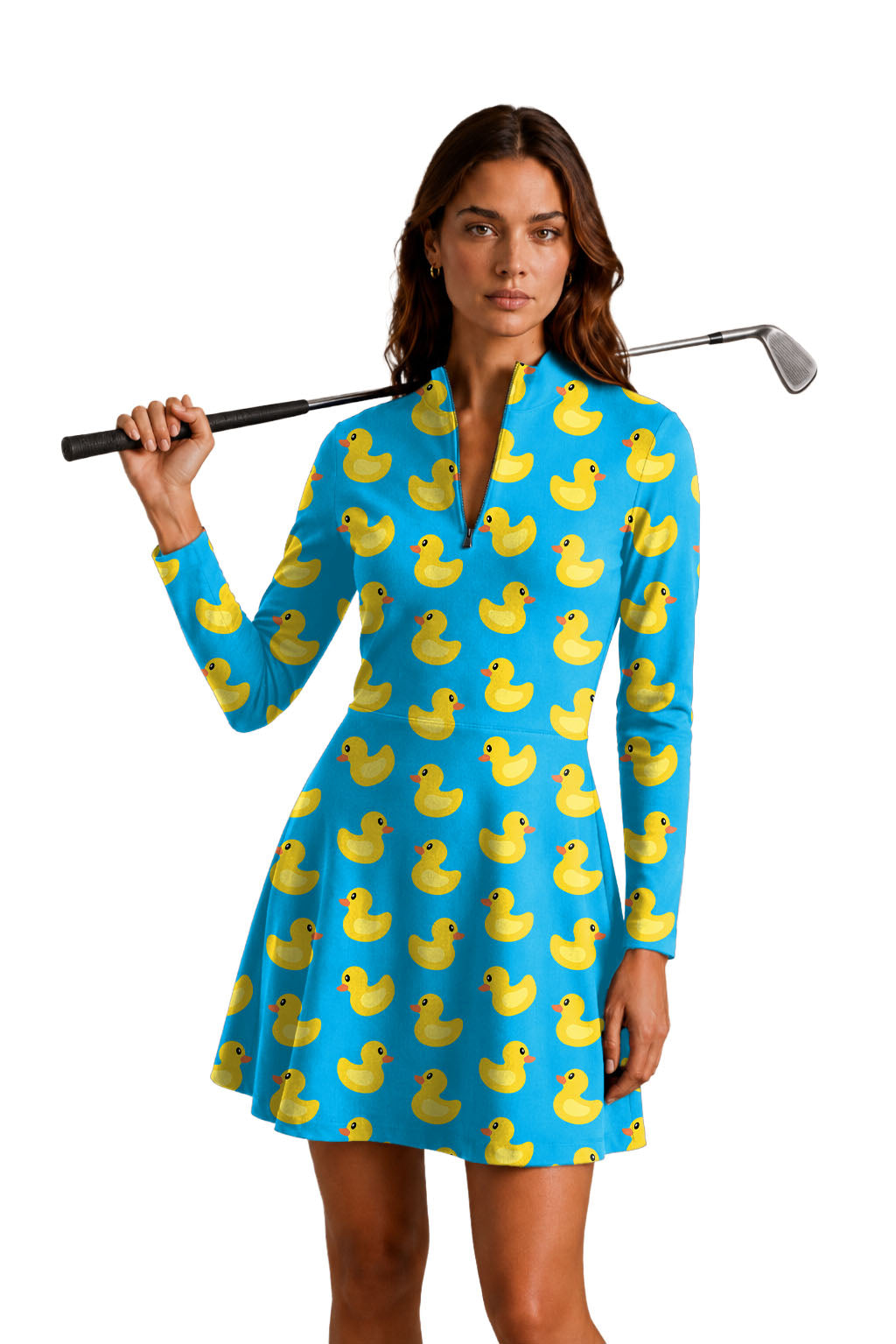 Yellow duck Women's Golf Long Sleeve Zipper Dresses Comes with separate matching shorts