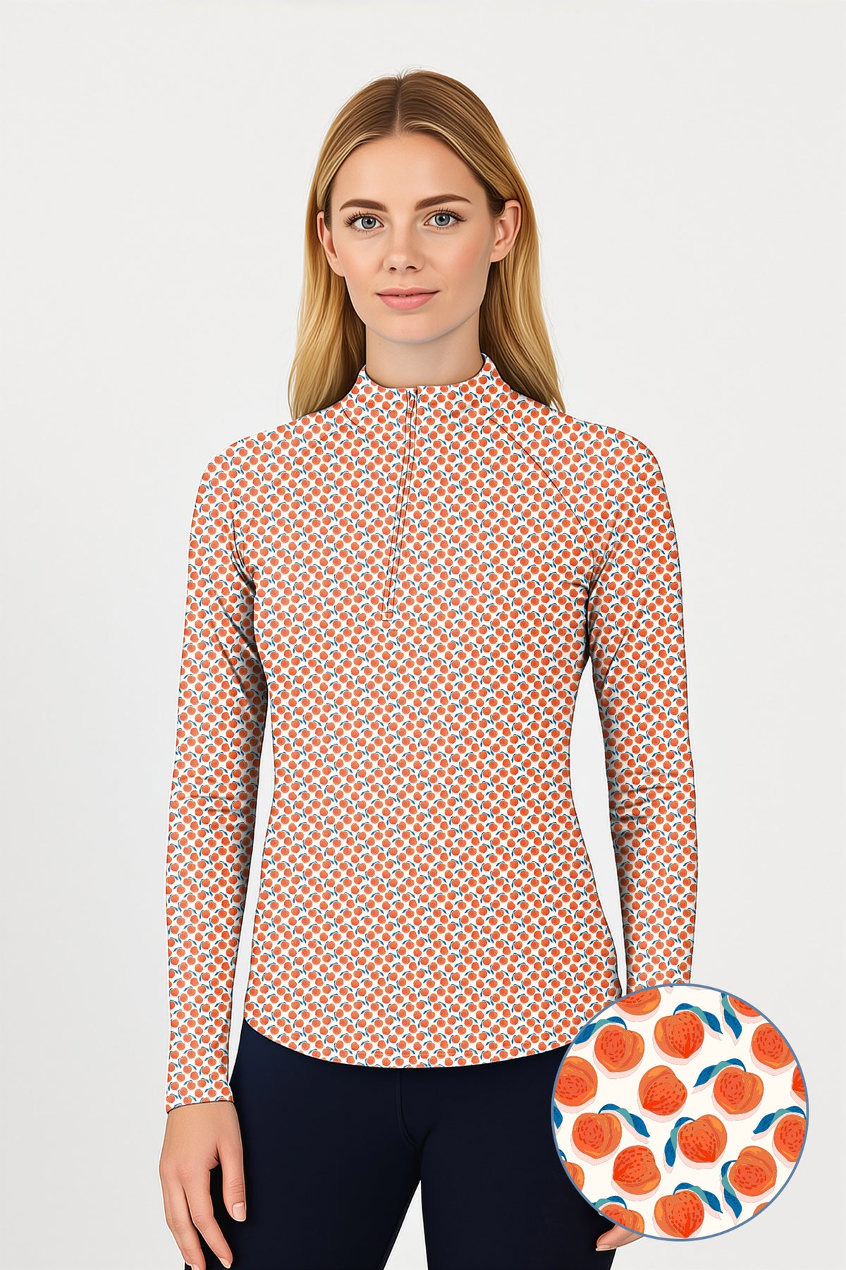 momo peach Women's Golf Active 3/4 Zipper Top Long Sleeves