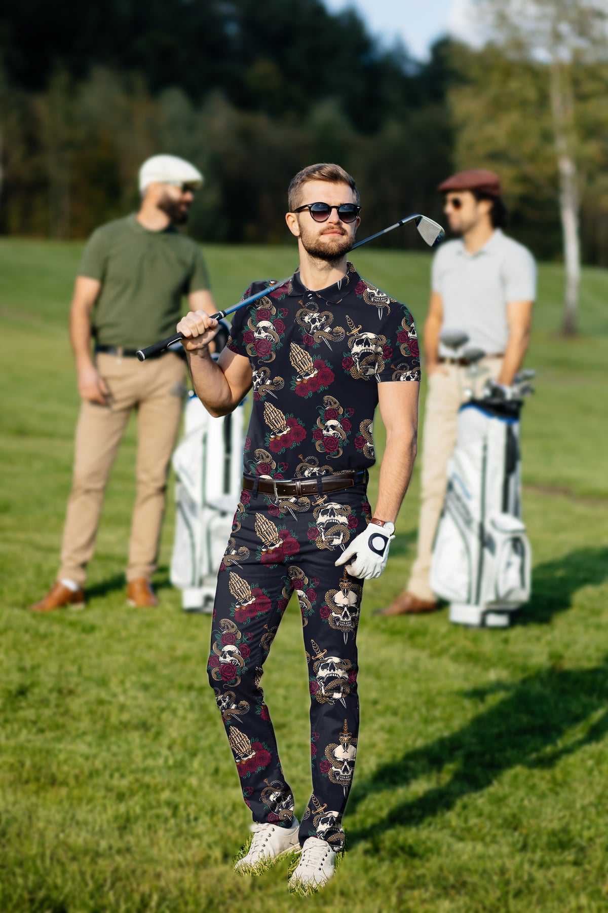 Men's Golf Set Polo+Pants Halloween Snake Skeleton