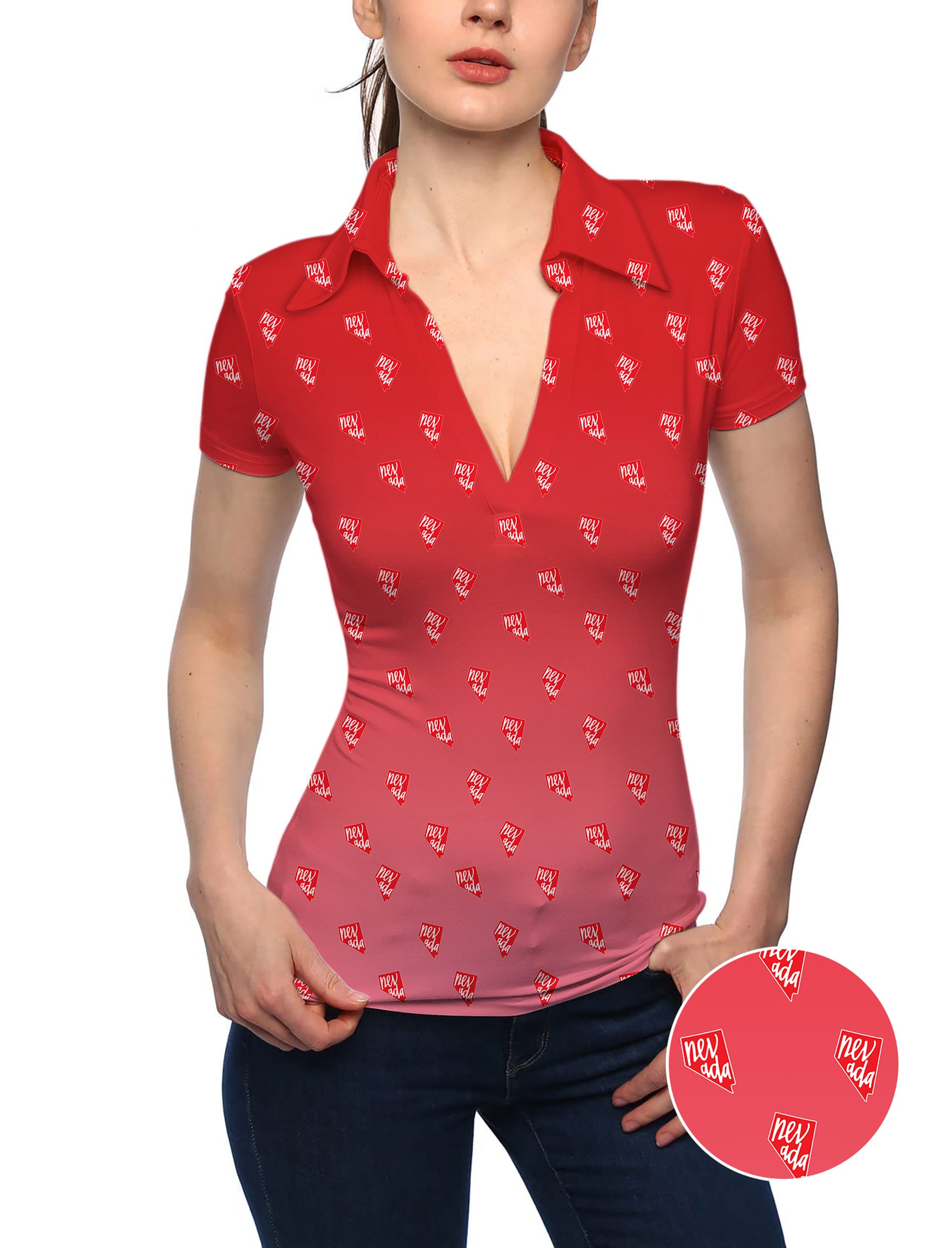Women's Red Nevada V Neck Golf Polo