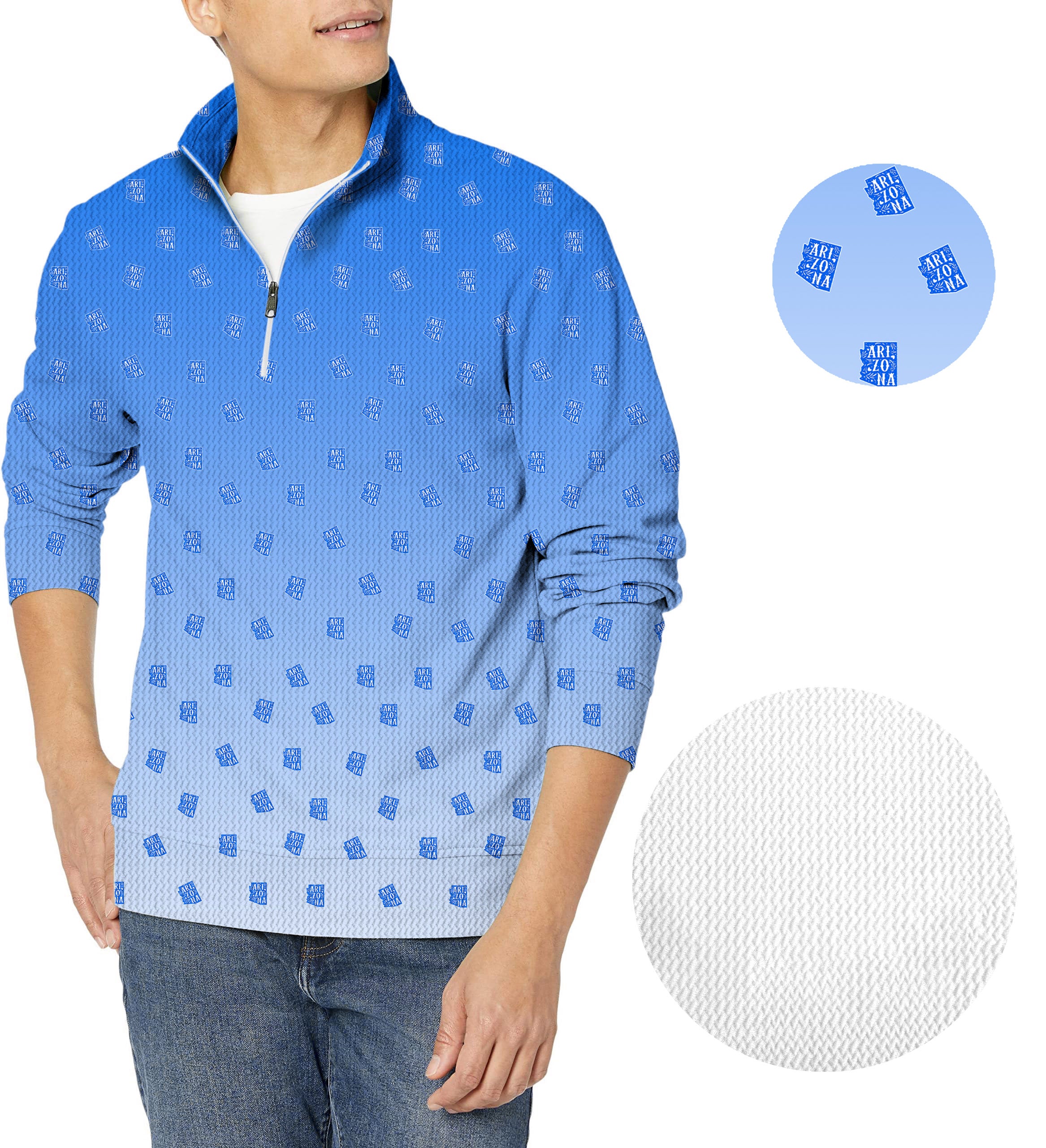 Blue Arizona Men's Golf Waffle Zipper Pullover