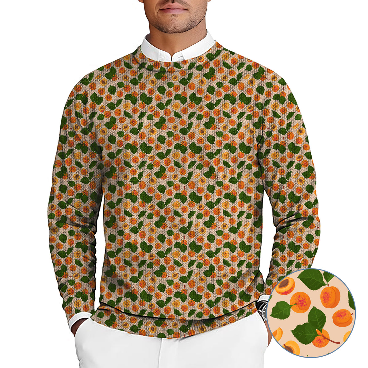 Peach leaves Men's Golf Crewneck Pullover Sweaters Ugly Sweater