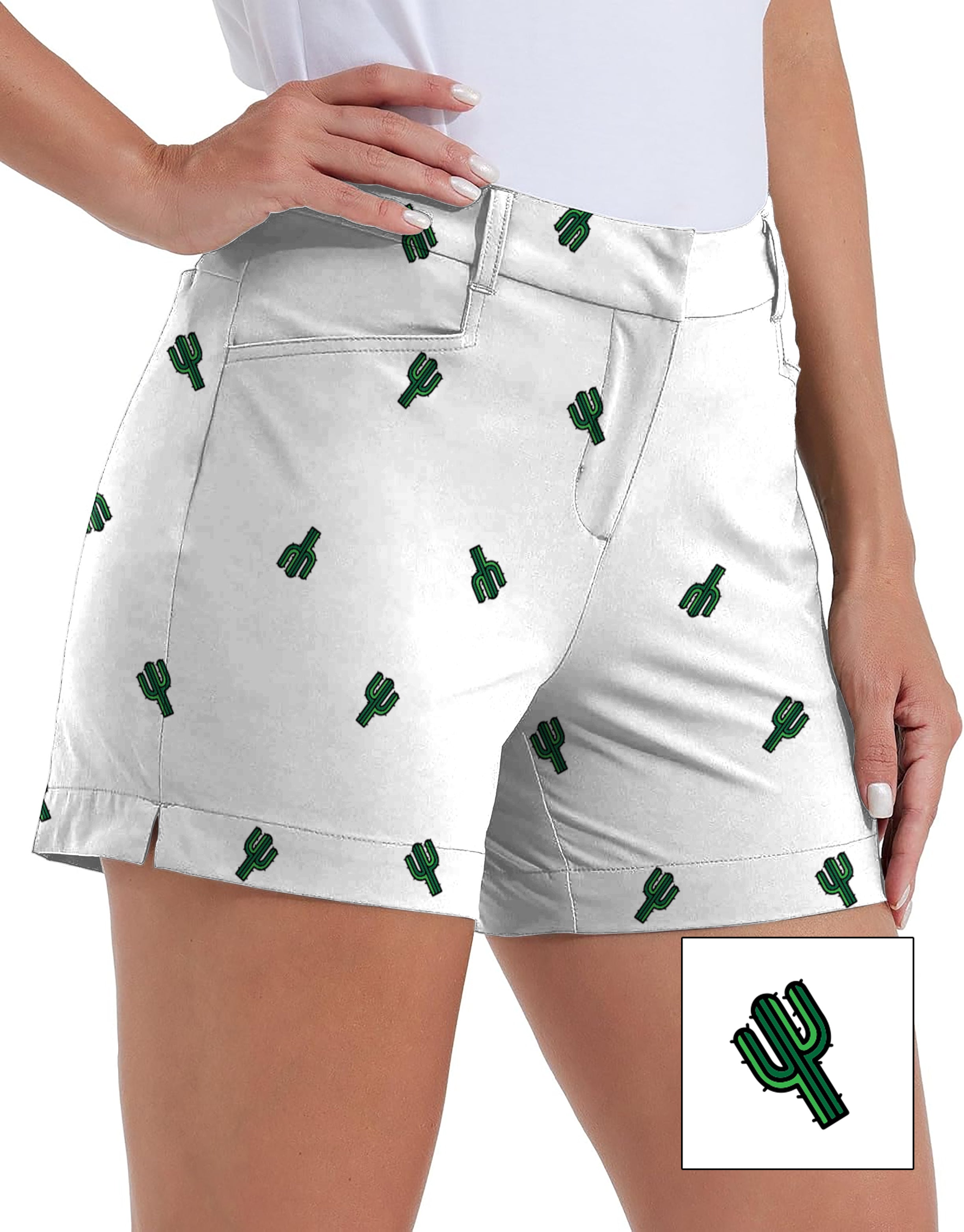 Cactus Custom women's quick-drying golf shorts with cactus print and pockets