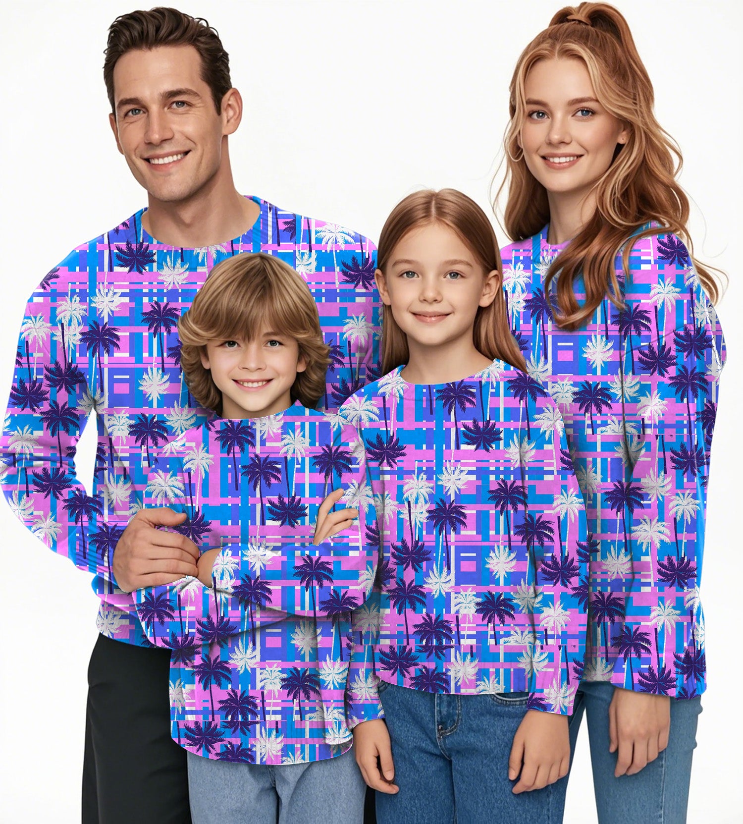 Purple Palm tree Crewneck Pullover Ugly Sweater Men Women boy girl family