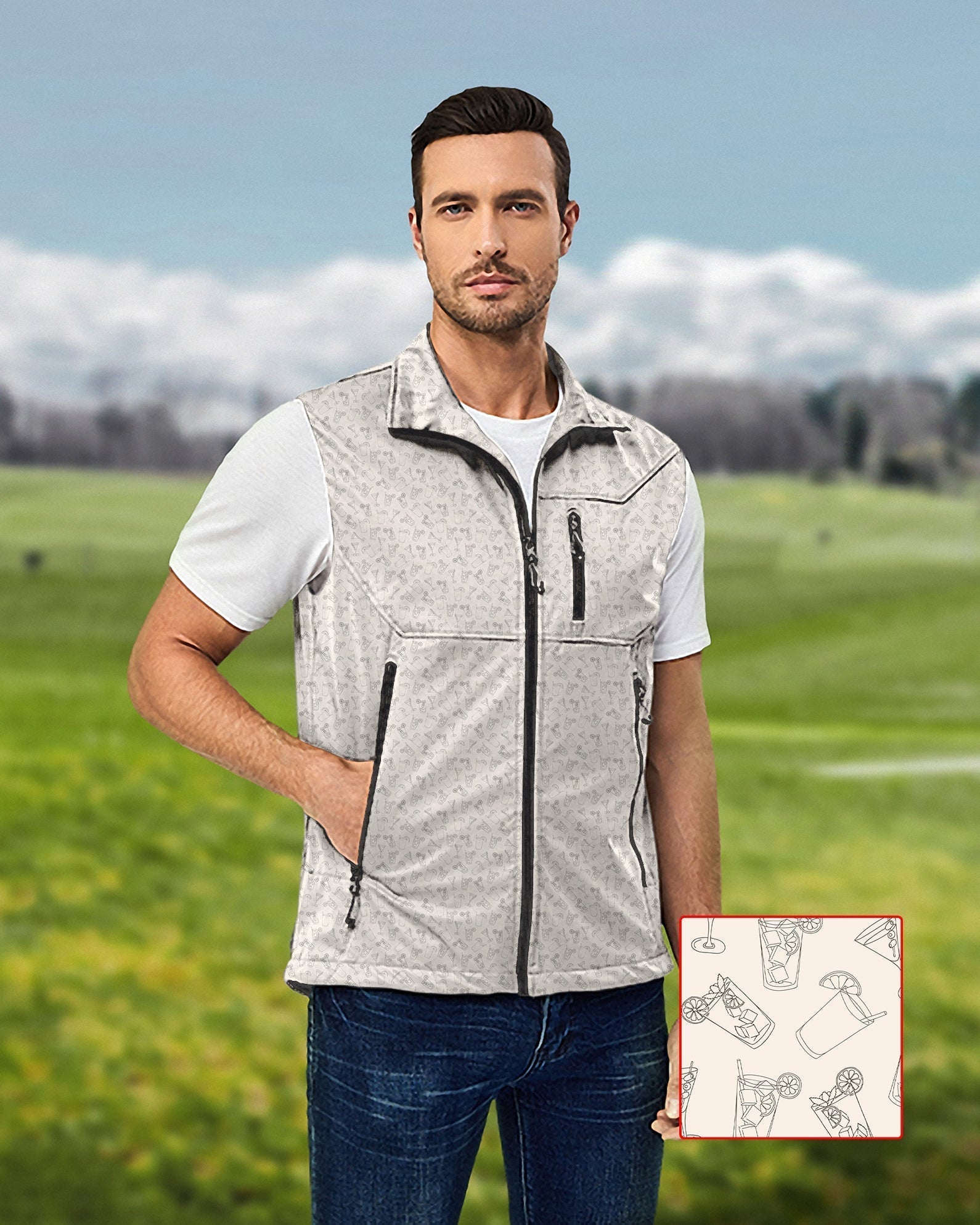 Men's beige Juice lightweight softshell vest sleeveless jacket for golf, windproof and waterproof design