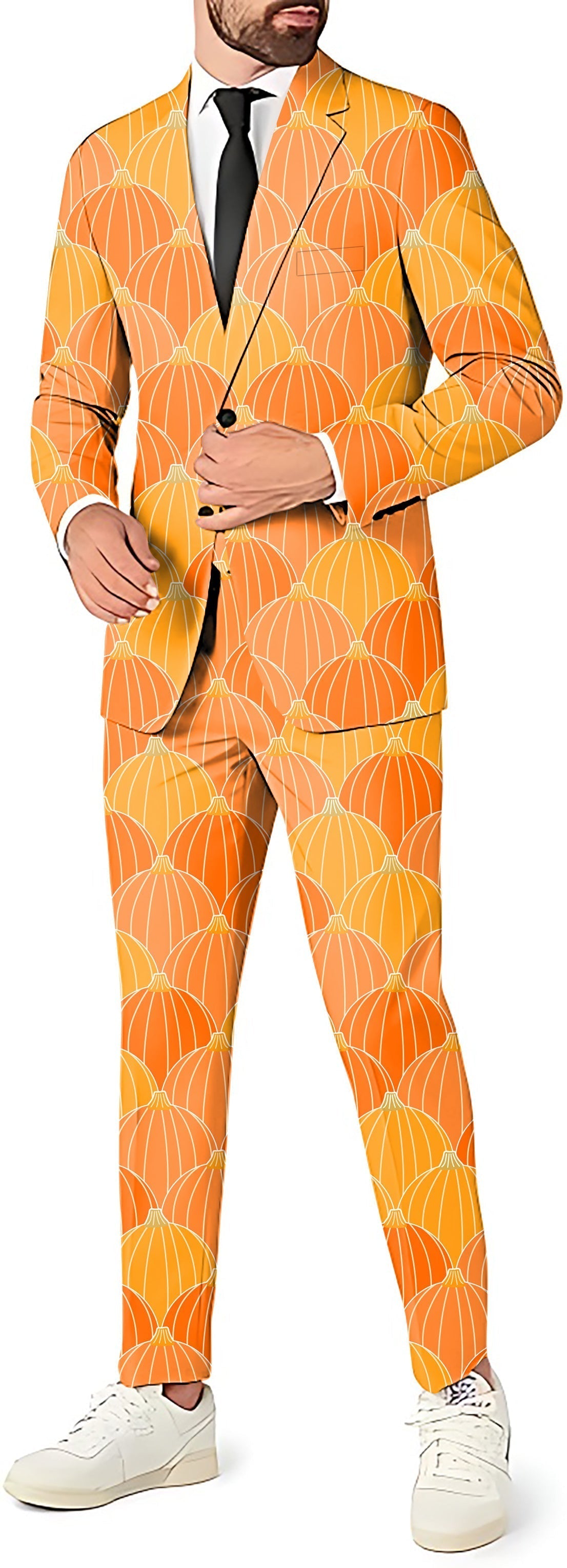 Men's Halloween Thanksgiving pumpkin bones themed blazer and pants suit set