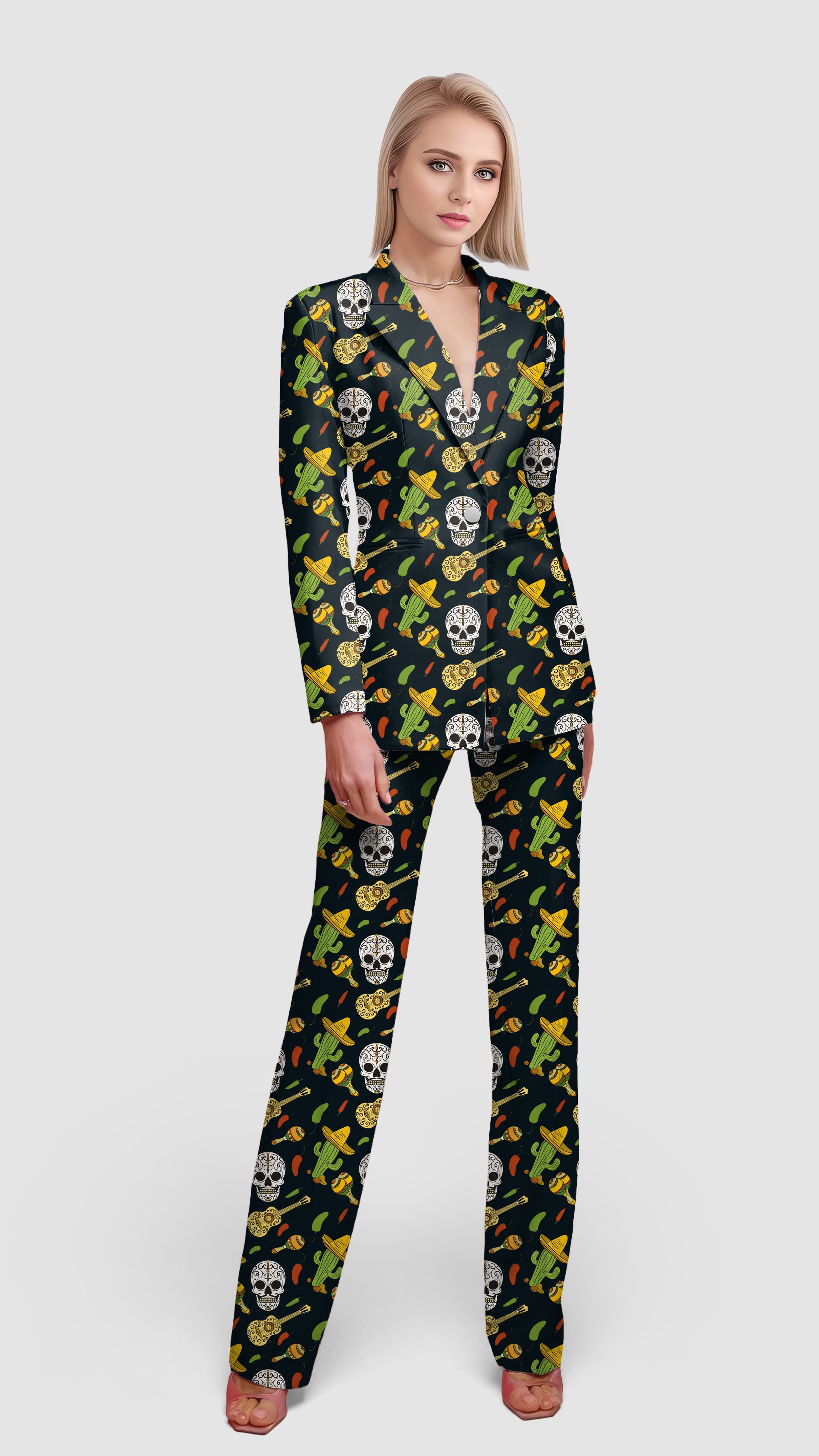 Cactus and Skull-Women's Blazer Casual Work Office Blazer Suit set