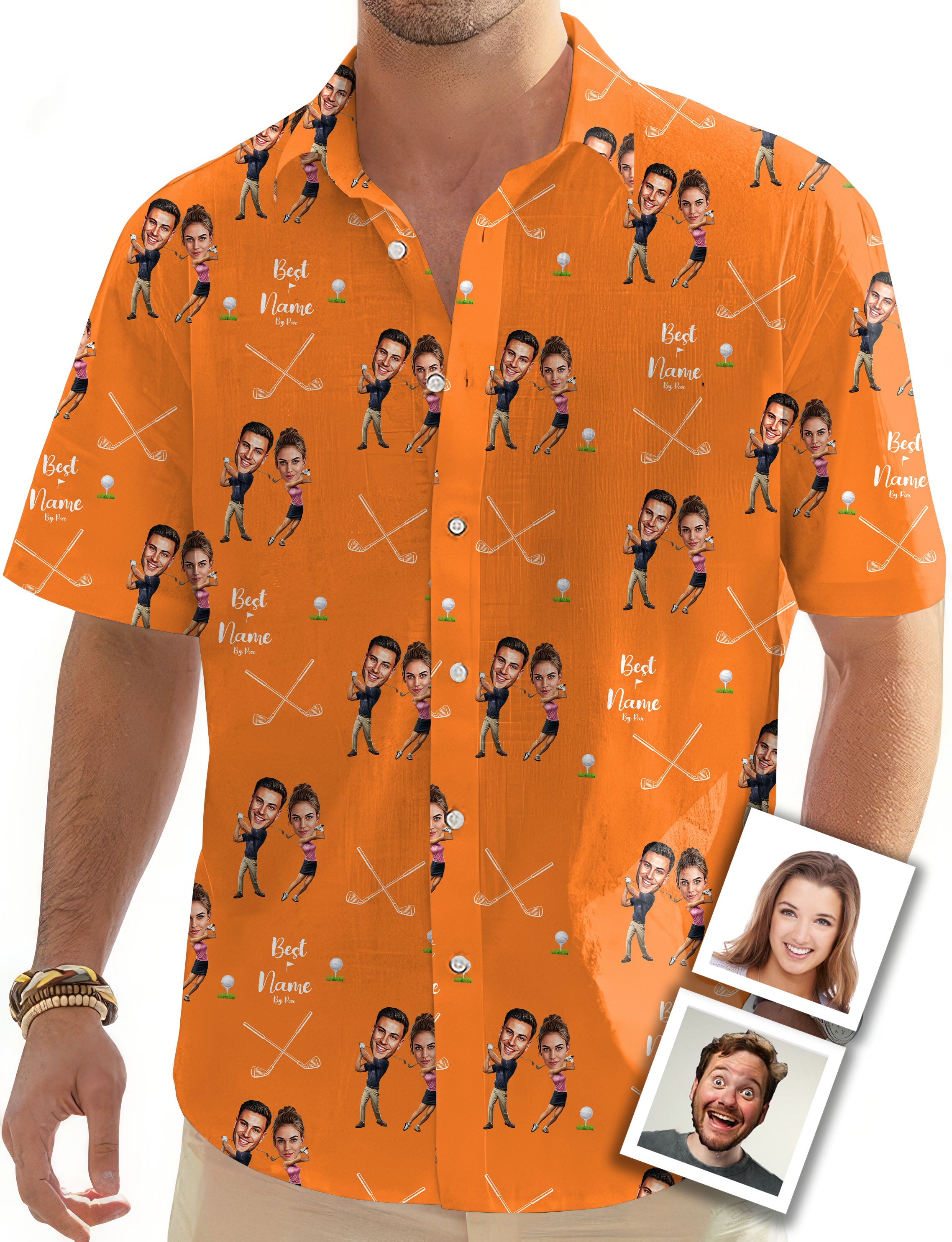 Custom Couple Photo Face & Name-Men's Golf Hawaiian Shirts Button Down Shirt