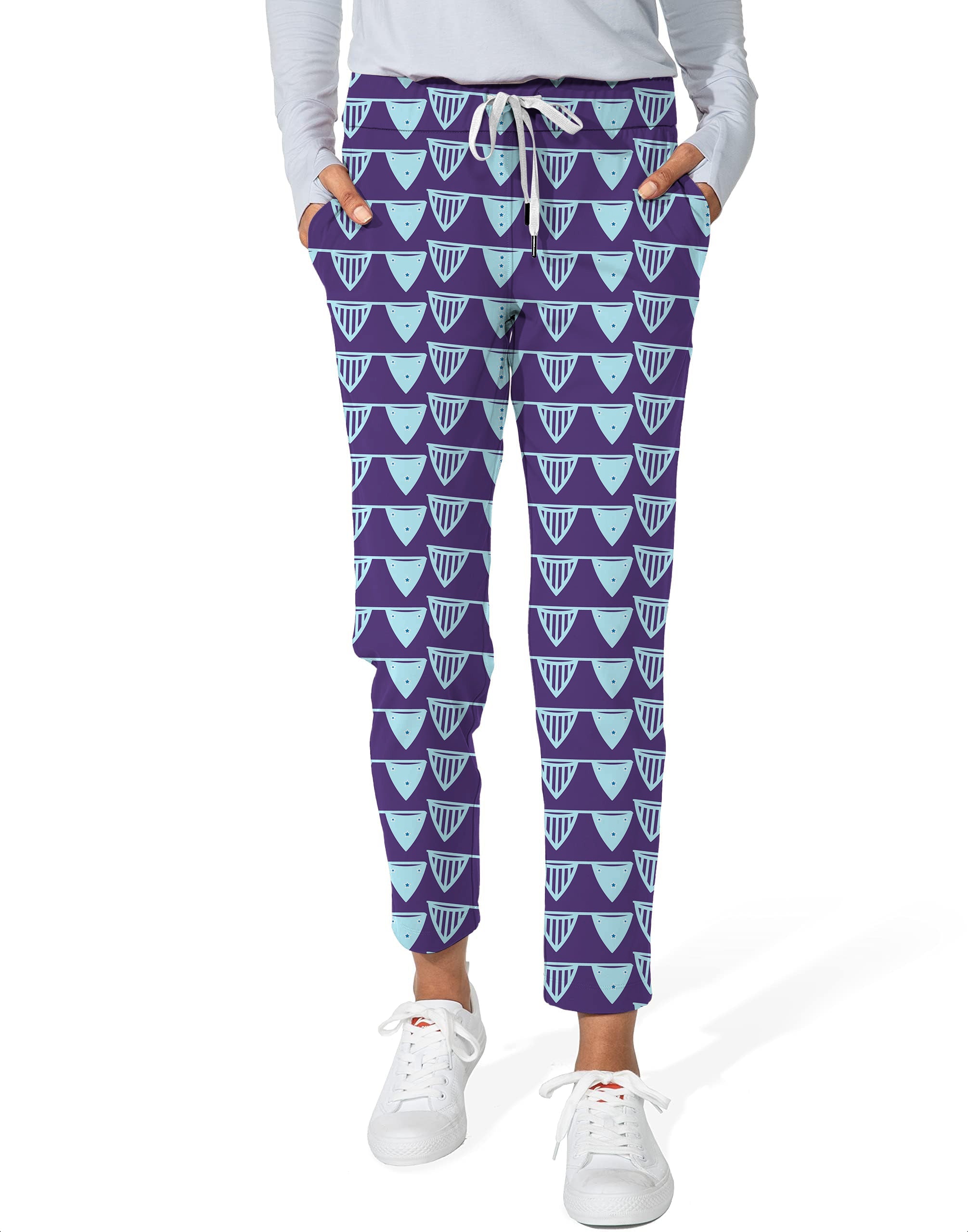 Blue Flag limited edition women's 7/8 stretch ankle golf pants with geometric print