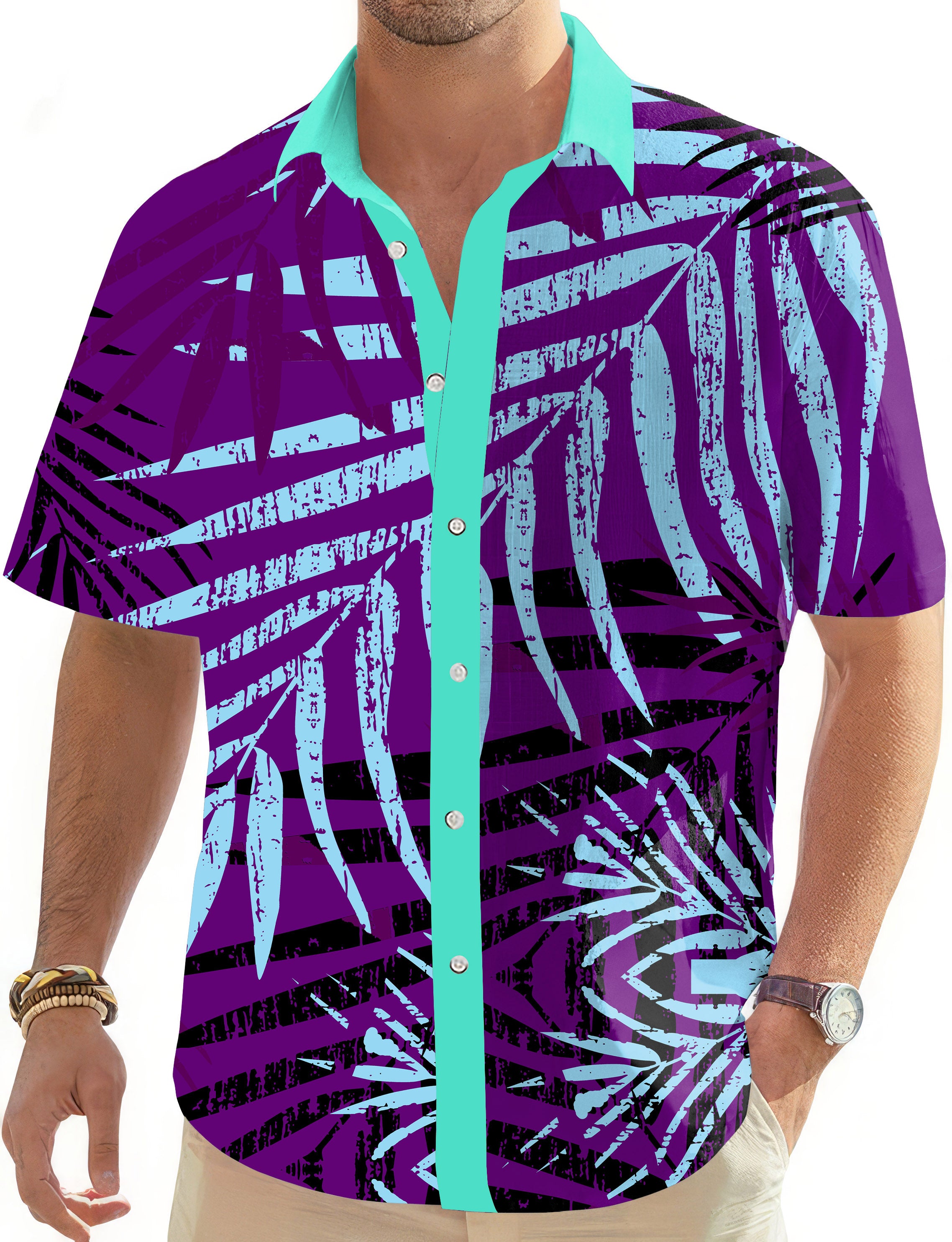 purple leaf-Men's Golf Hawaiian Shirts Button Down Shirt