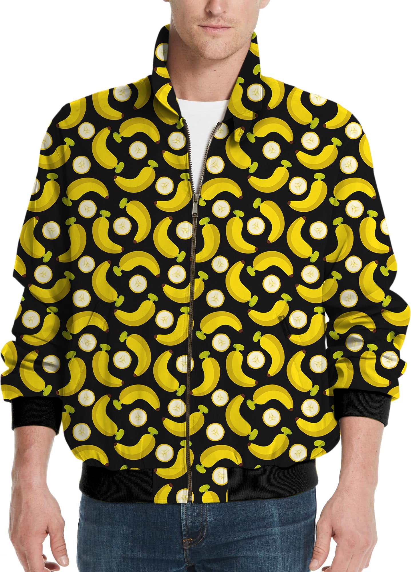 Men's golf windbreaker jacket with Halloween bananas and banana peels pattern
