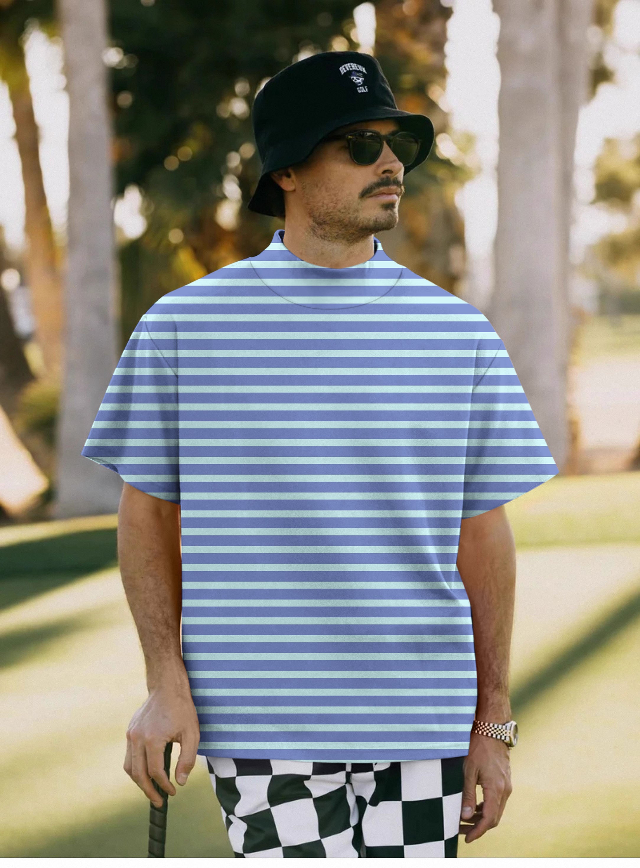 Men's Summer Stripes Pullover High neck Long/Short sleeve T-Shirt