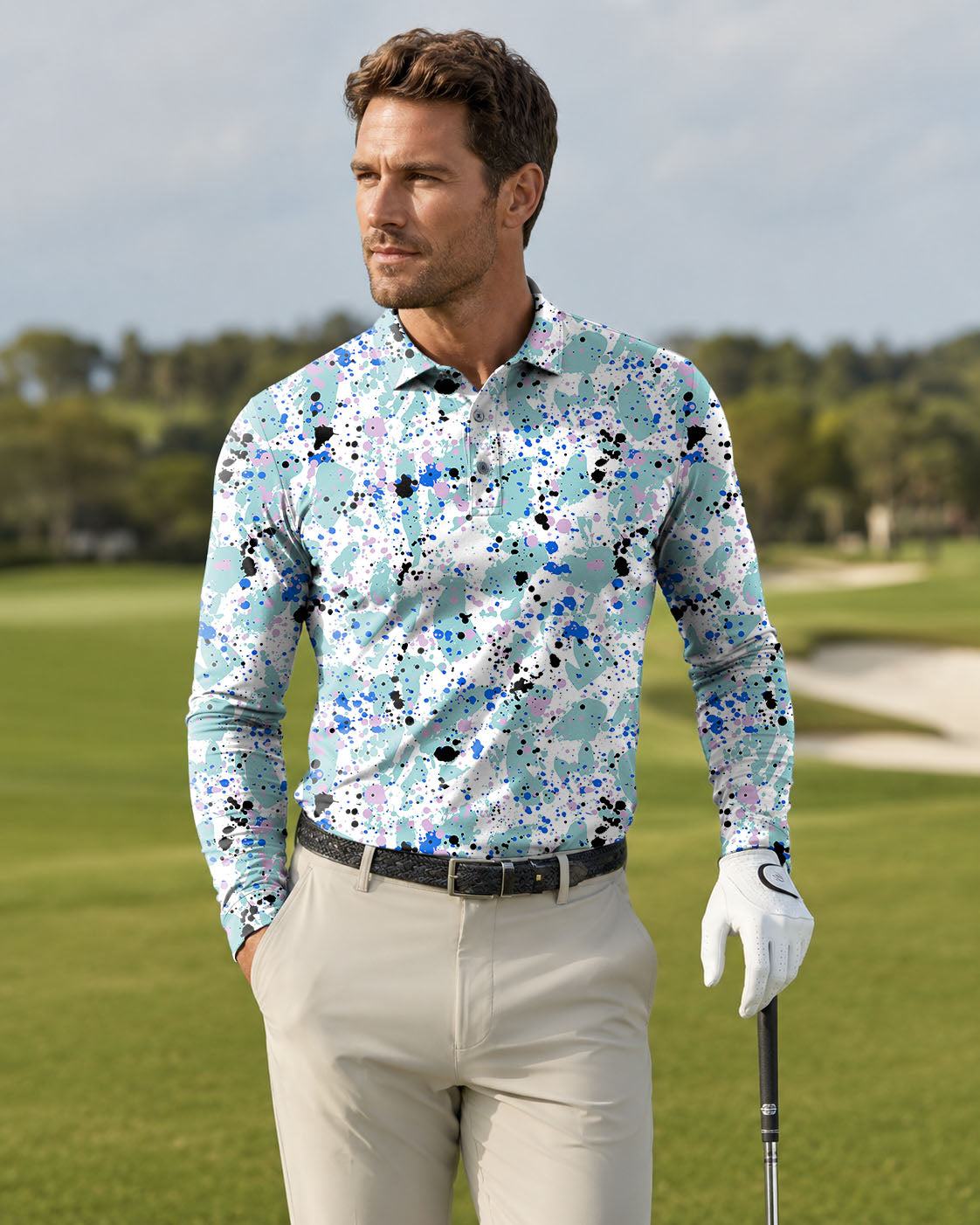 Men's Paint dots golf Long-sleeved Polo