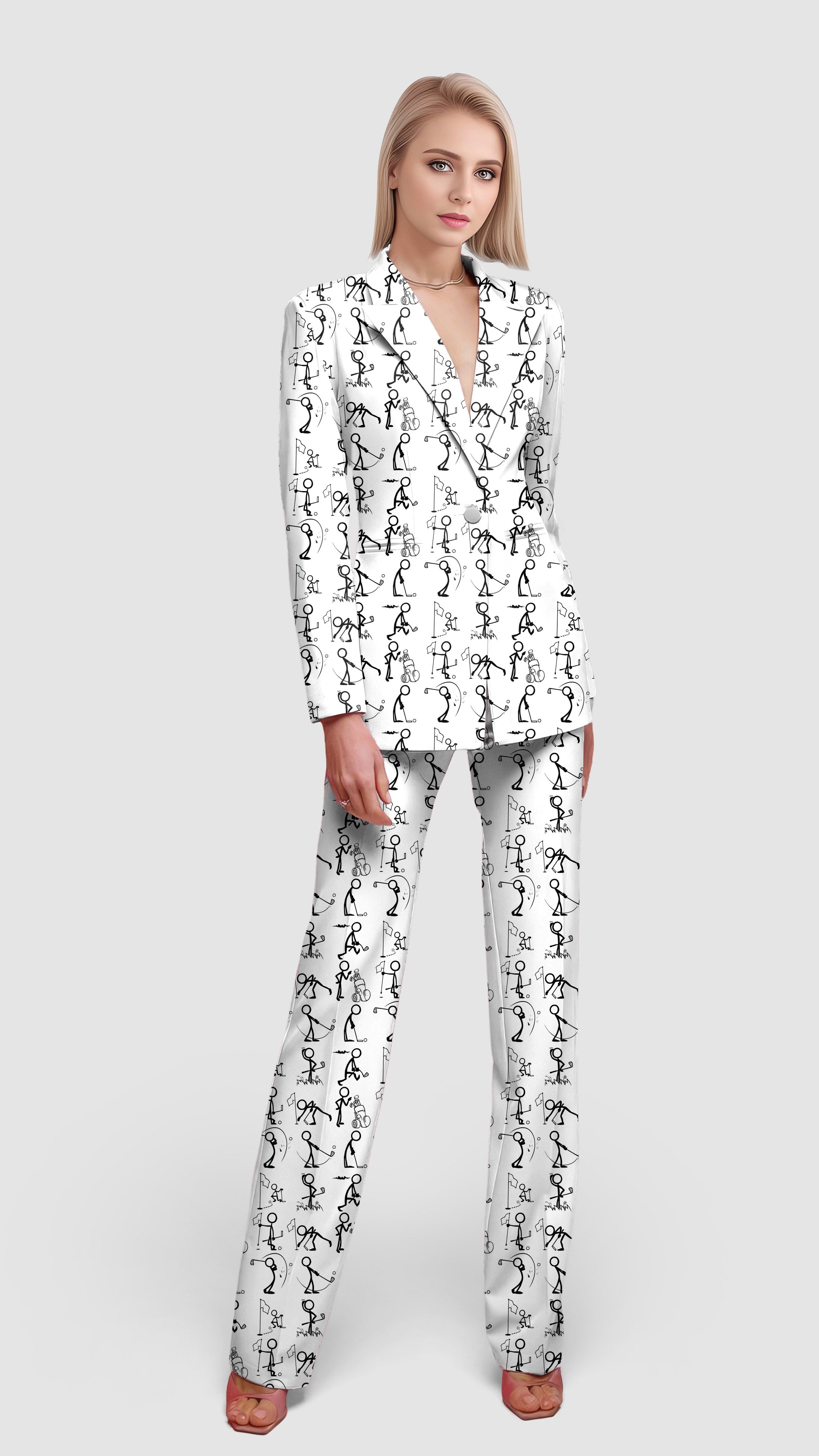 Women¡¯s blazer suit set with black and white golfer pattern, casual and office wear style