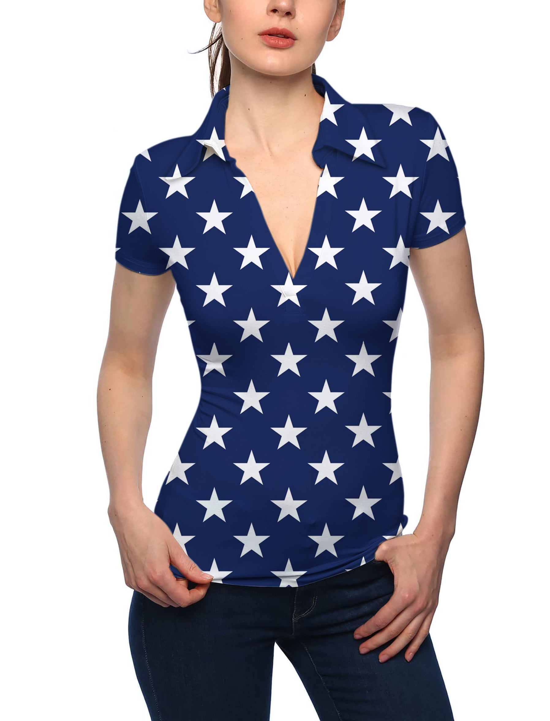 Women's Proud Stars V Neck Golf Polo