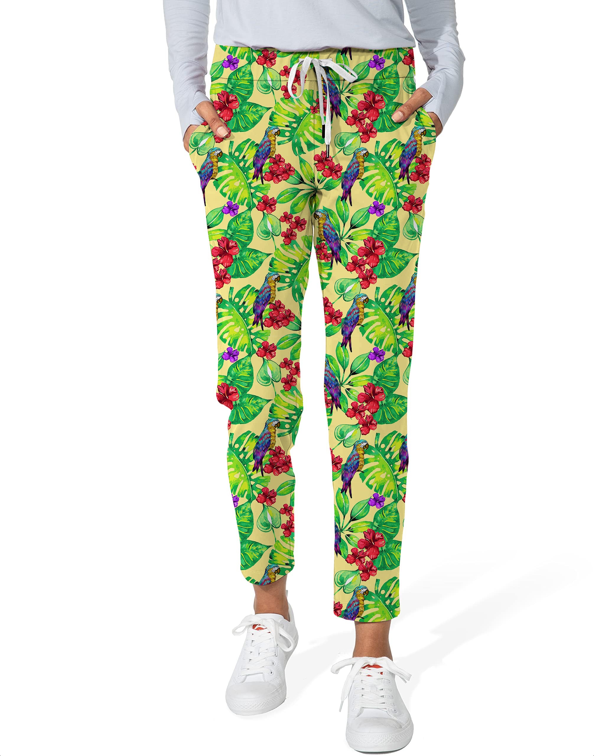 Toucan tropical flowers-Women's 7/8 Stretch Ankle Golf Pants