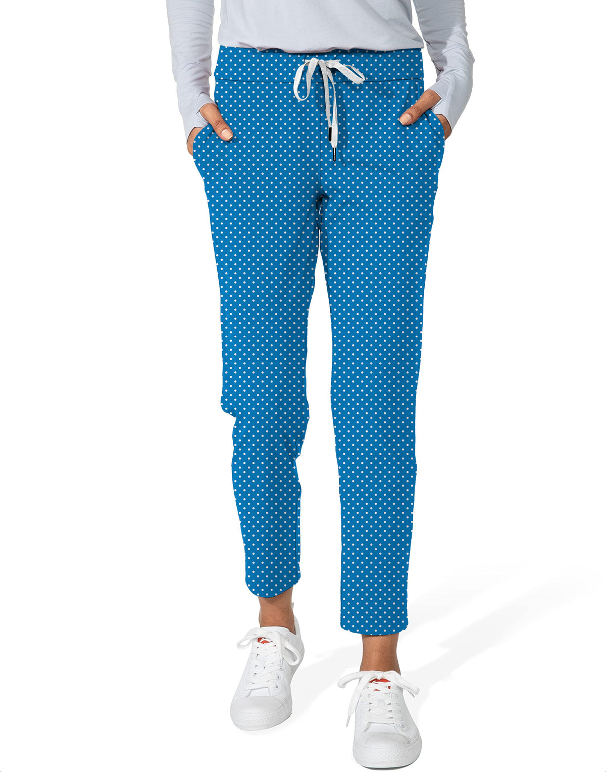 Sky blue with white polka dots Women's 7/8 Stretch Ankle Golf Pants