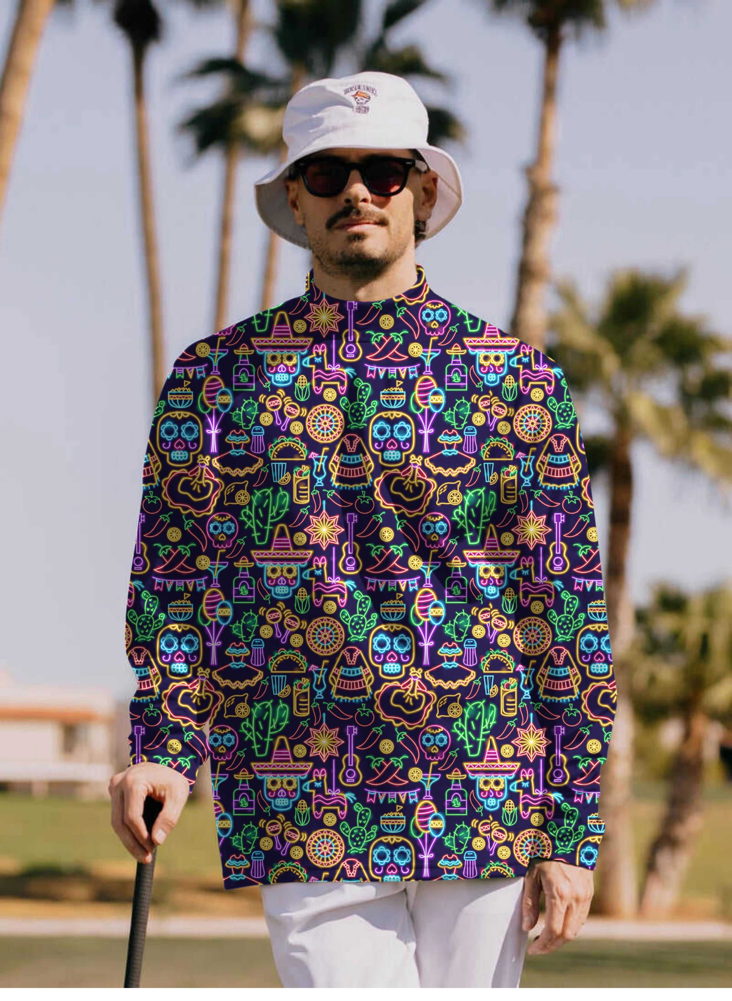 Men's Neon Fiesta Pullover High neck Long/Short sleeve T-Shirt