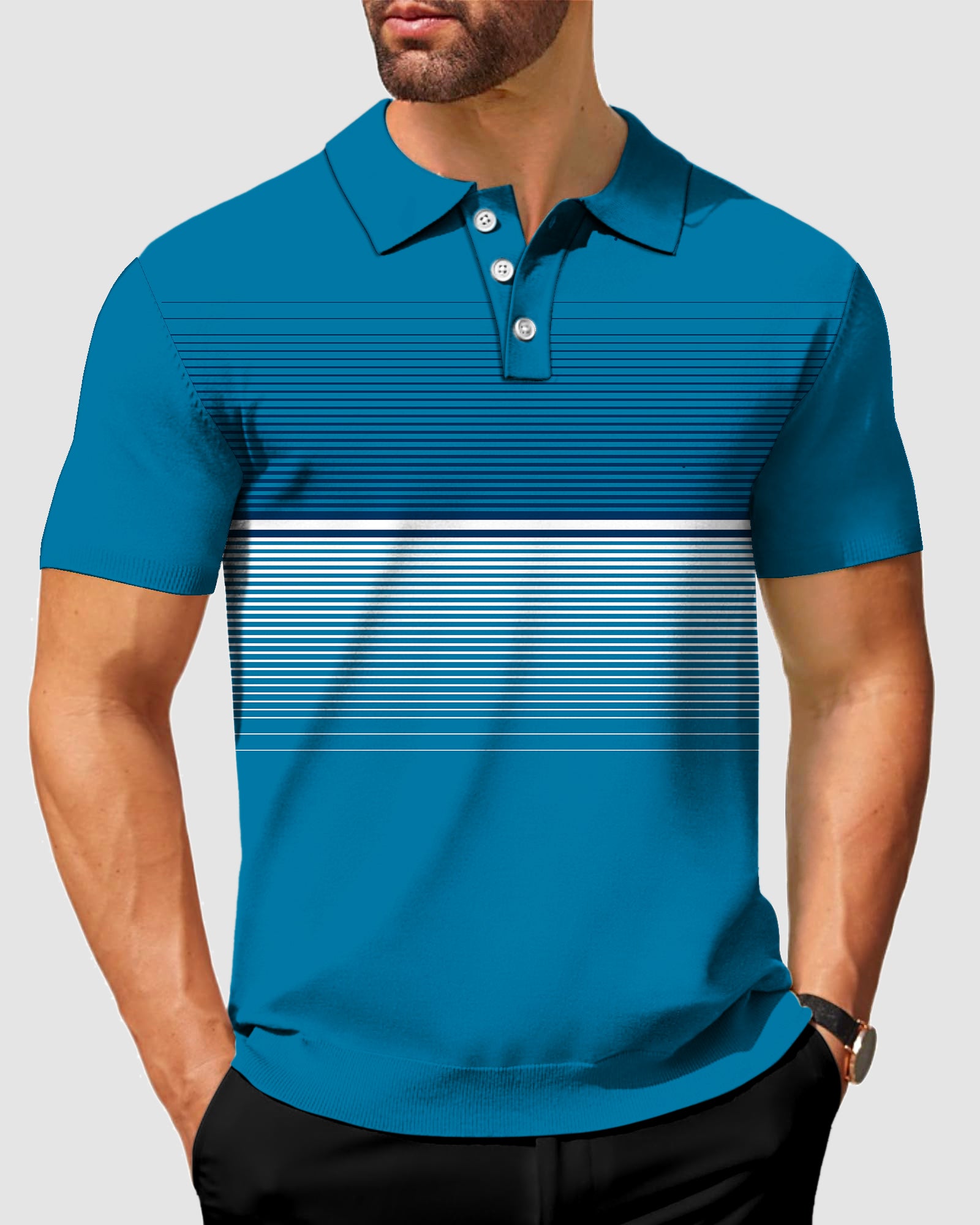 Men's Gradient Thin Horizontal Stripes-Stripe Series Polo