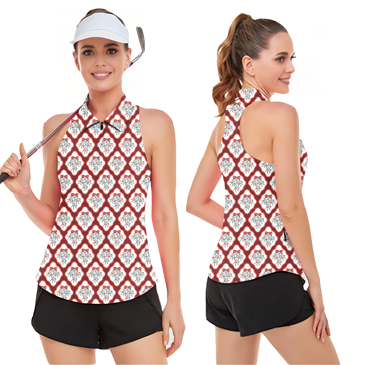 Christmas red holly Women’s Sleeveless Golf Tank Top Shirt Polo