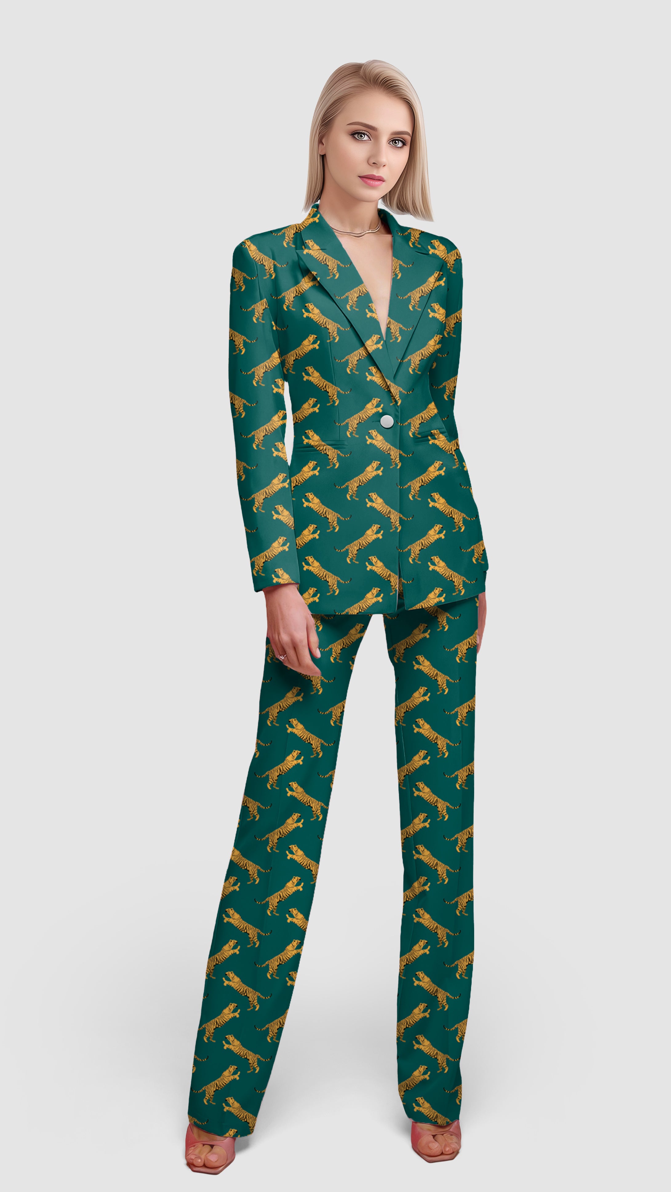green tiger Women's Blazer Casual Work Office Blazer Suit set
